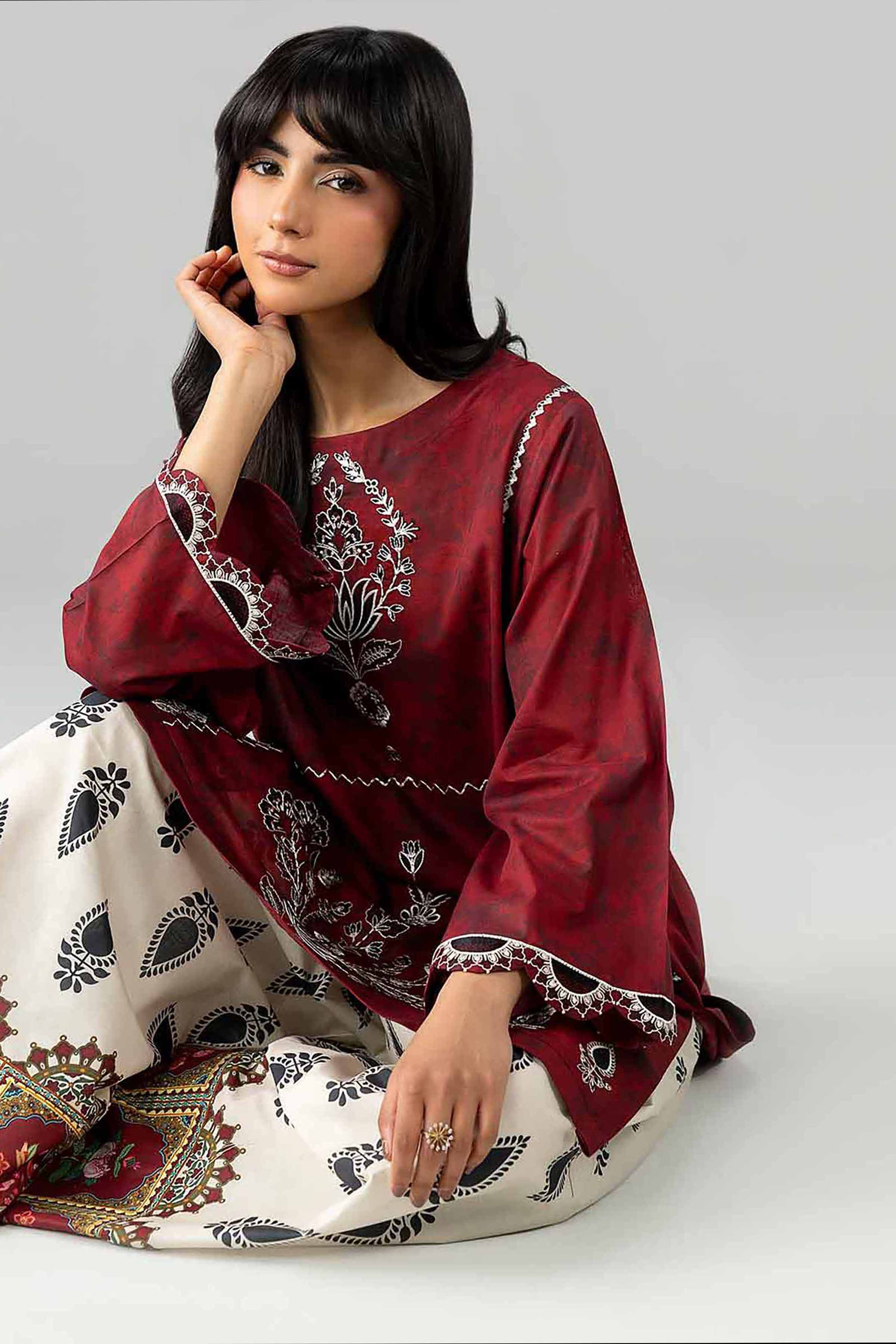 2 Piece - Printed Embroidered Suit - PE26-585 Red Lawn 2PC Embroidered READY TO WEAR