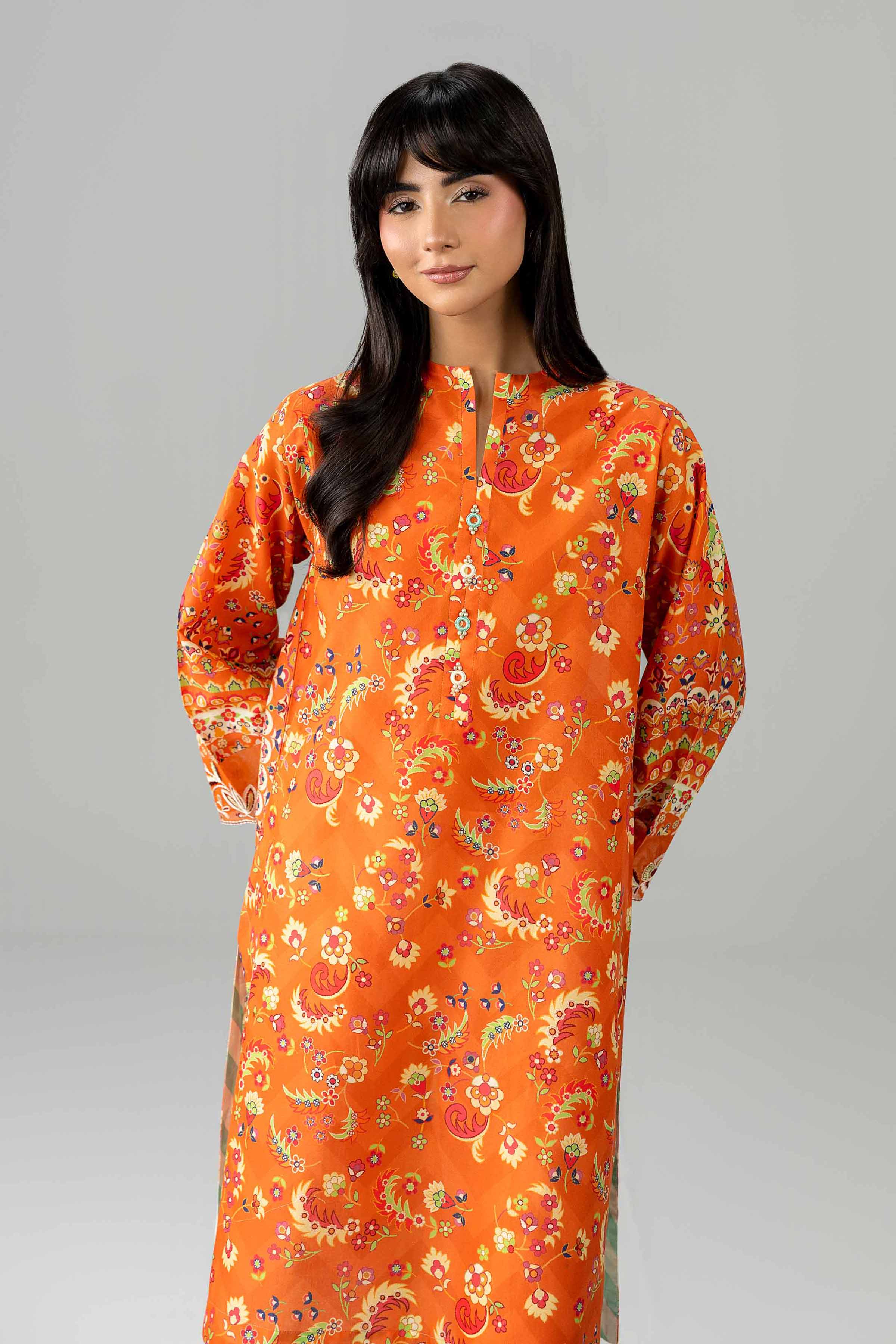 2 Piece - Printed Embroidered Suit - PE26-590 Orange Lawn 2PC Embroidered READY TO WEAR
