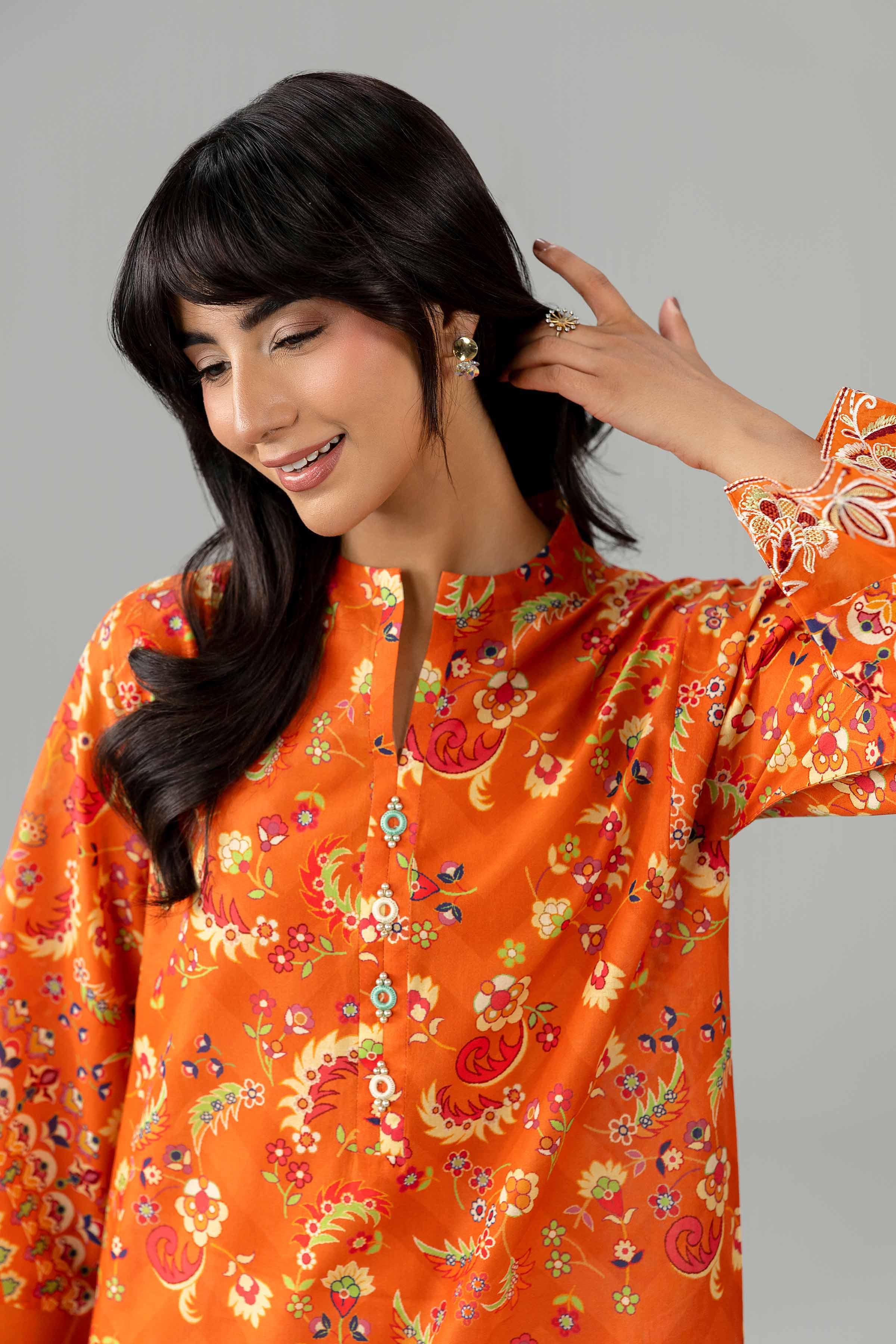 2 Piece - Printed Embroidered Suit - PE26-590 Orange Lawn 2PC Embroidered READY TO WEAR