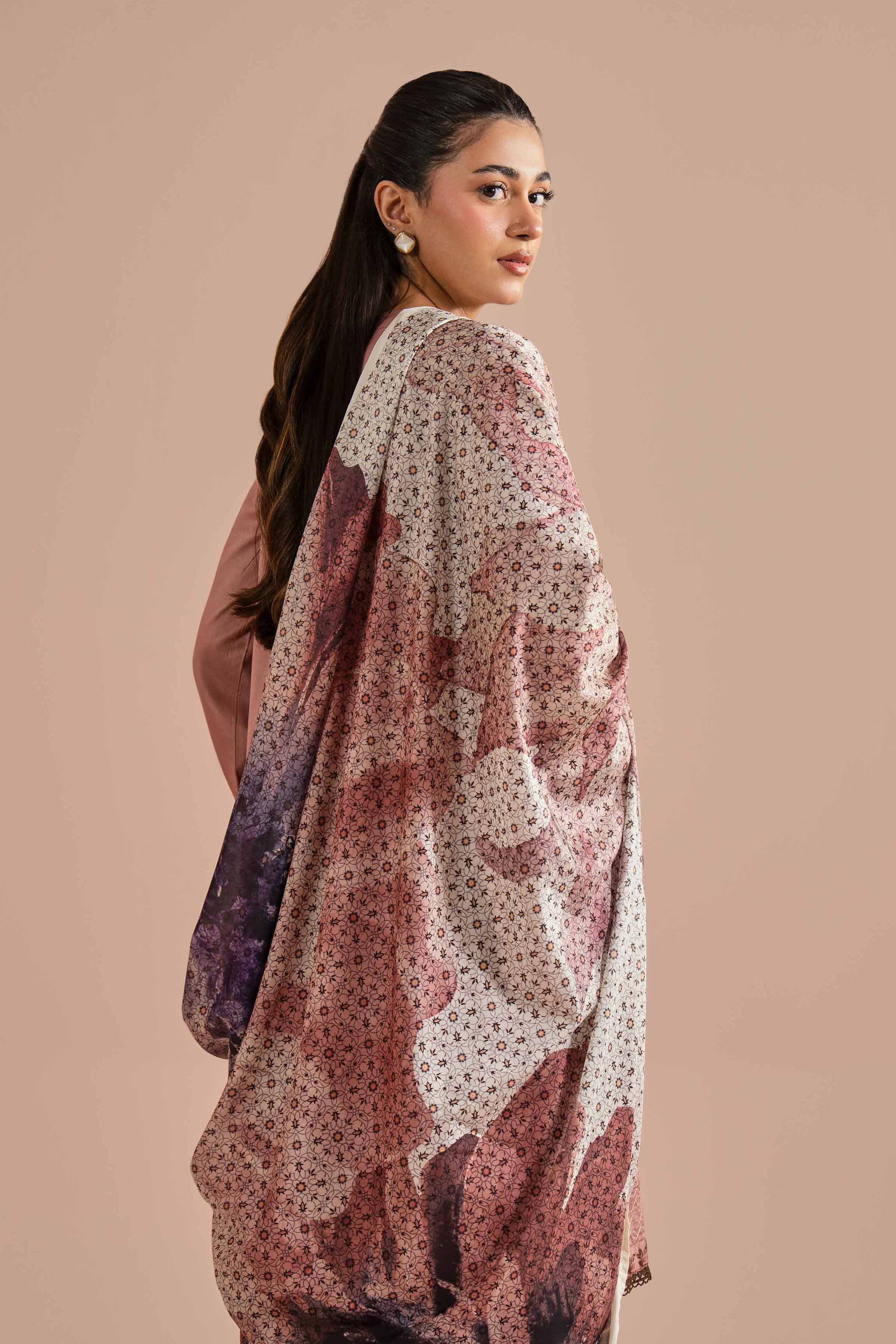 3 Piece - Embroidered Suit - PE26-61 NishatUAE Pink Satin 3PC Embroidered Ready To Wear