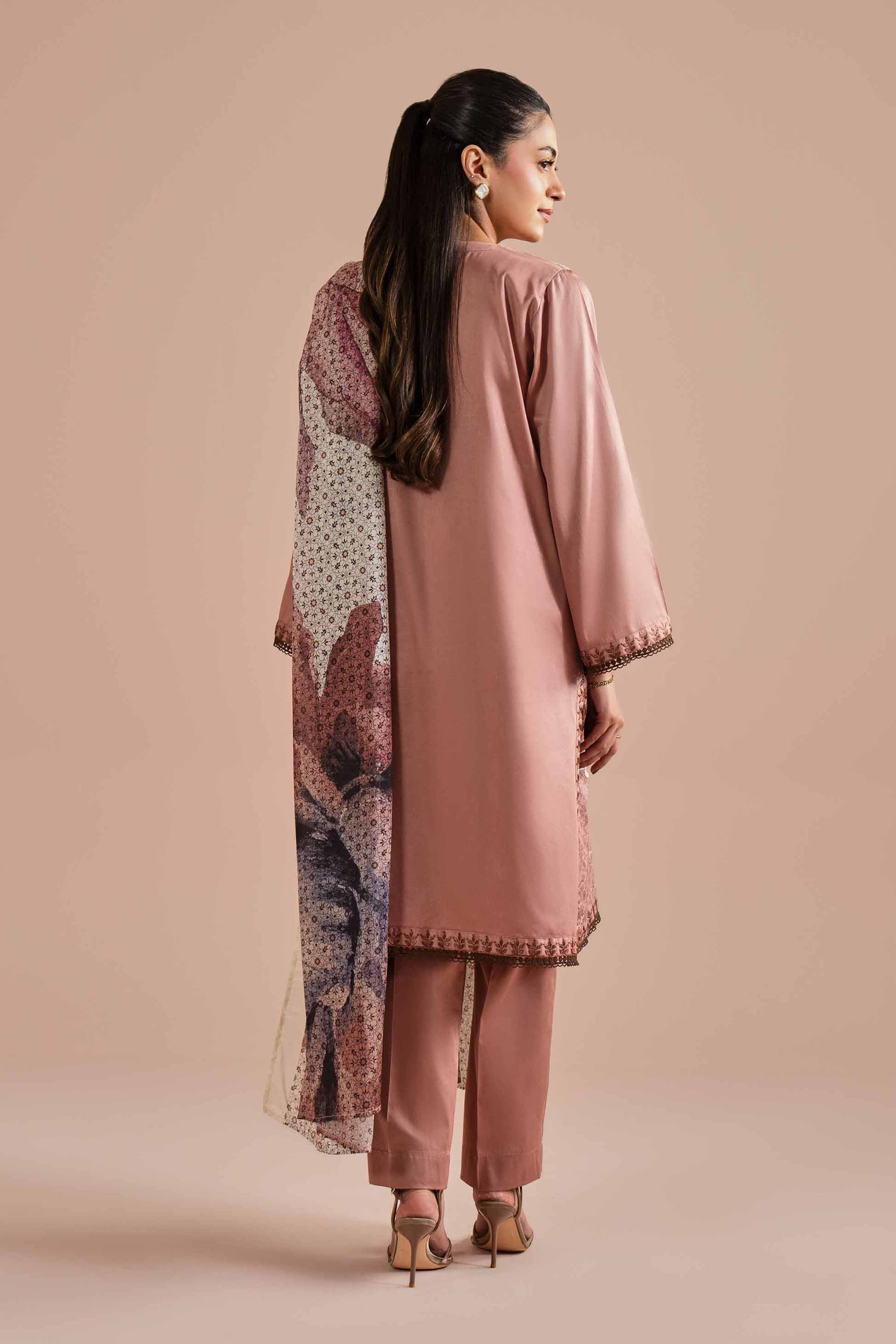 3 Piece - Embroidered Suit - PE26-61 NishatUAE Pink Satin 3PC Embroidered Ready To Wear