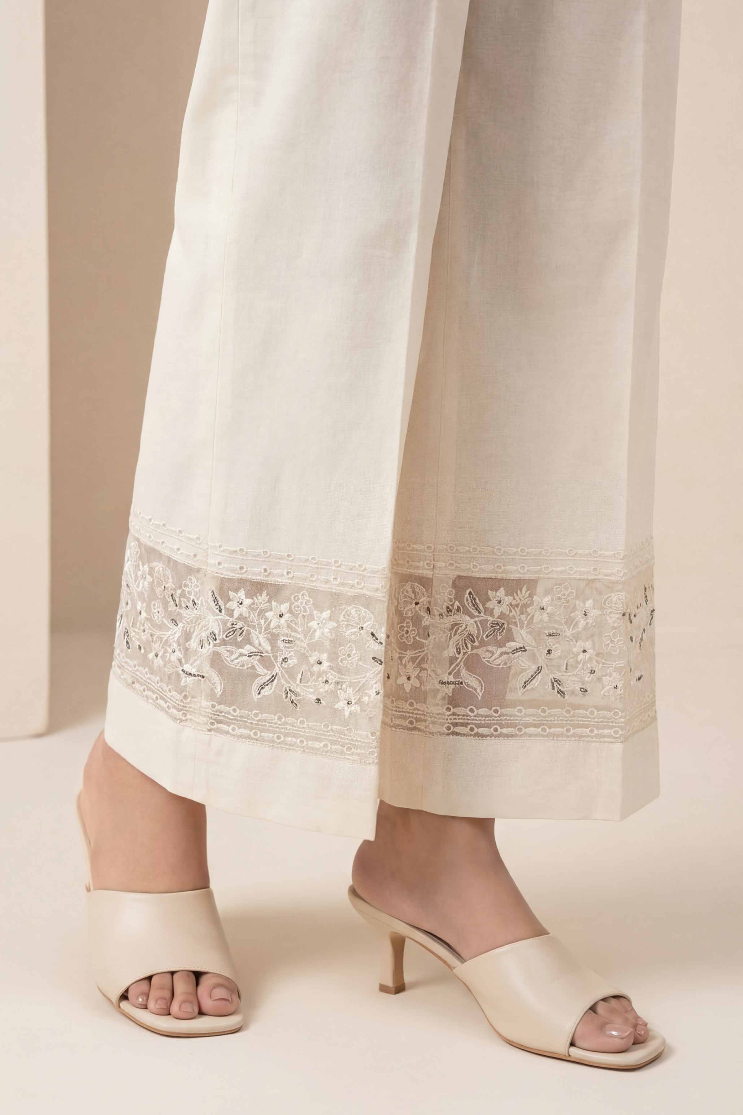 Embroidered Trousers - PE26-638 White Cambric 1PC Embroidered READY TO WEAR