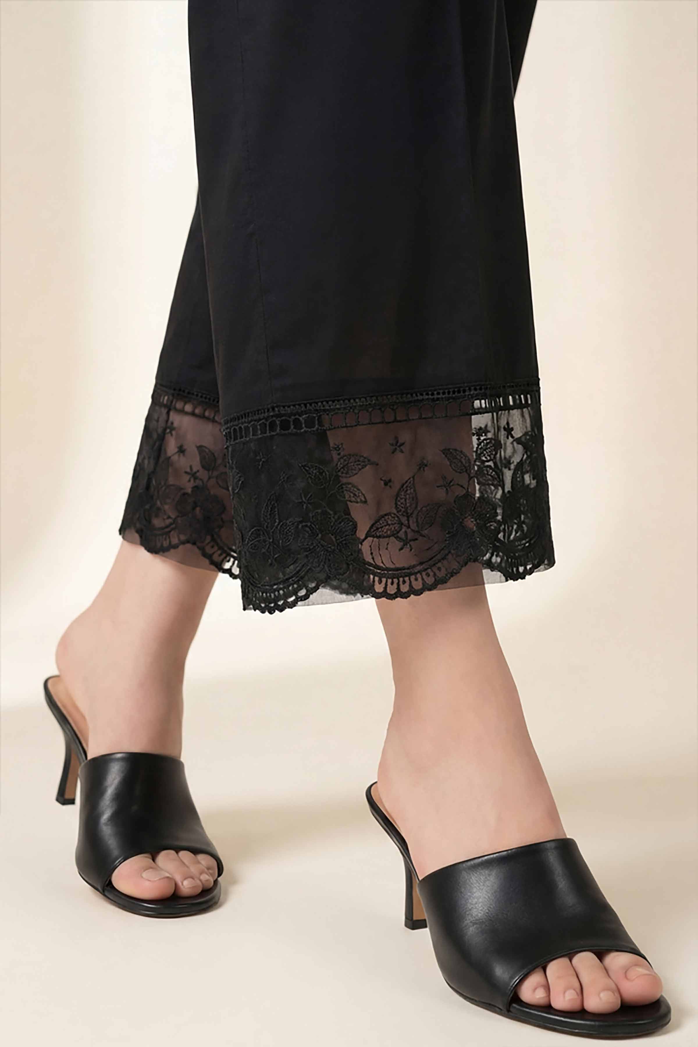 Embroidered Trousers - PE26-639 Black Cambric 1PC Embroidered READY TO WEAR
