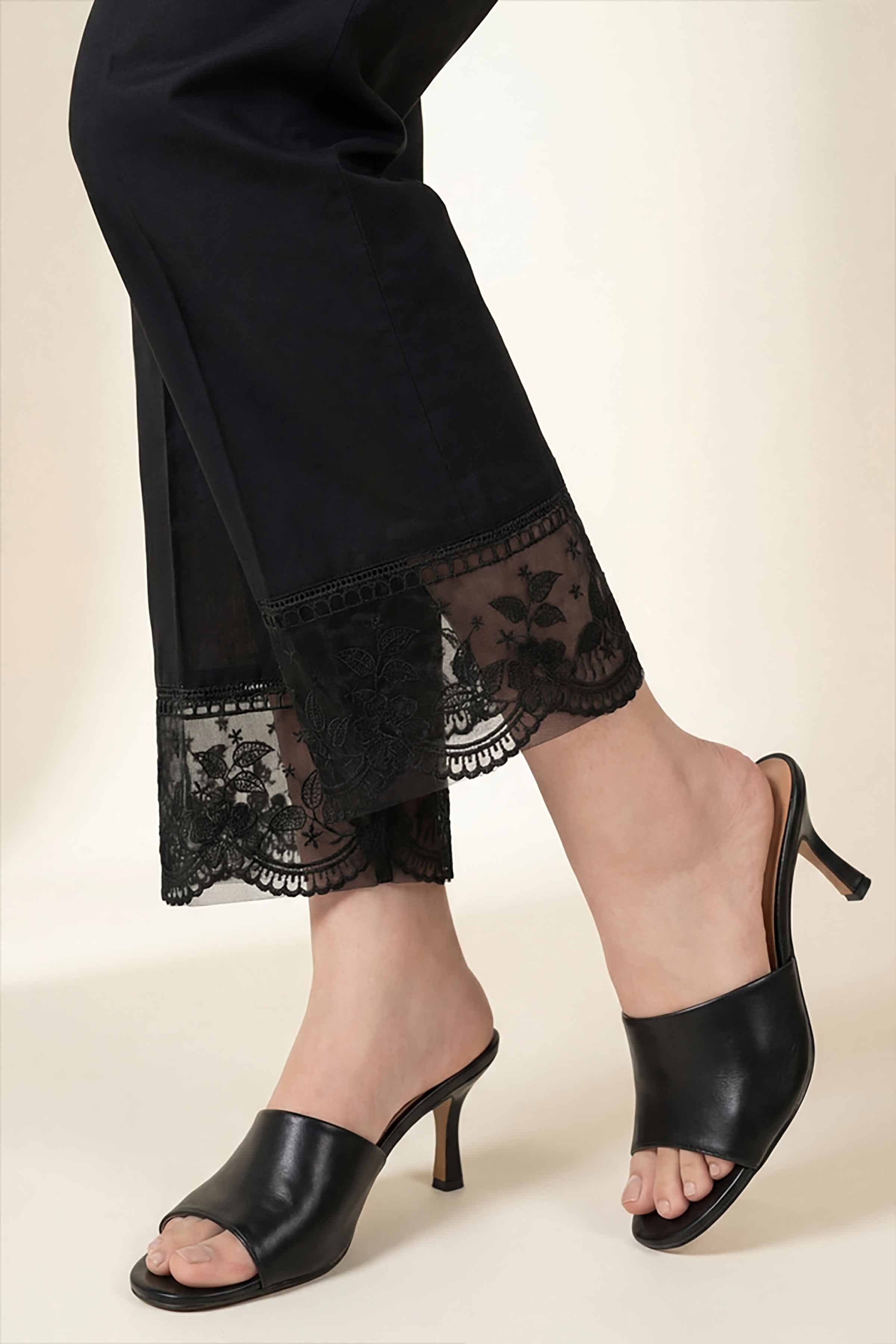 Embroidered Trousers - PE26-639 Black Cambric 1PC Embroidered READY TO WEAR