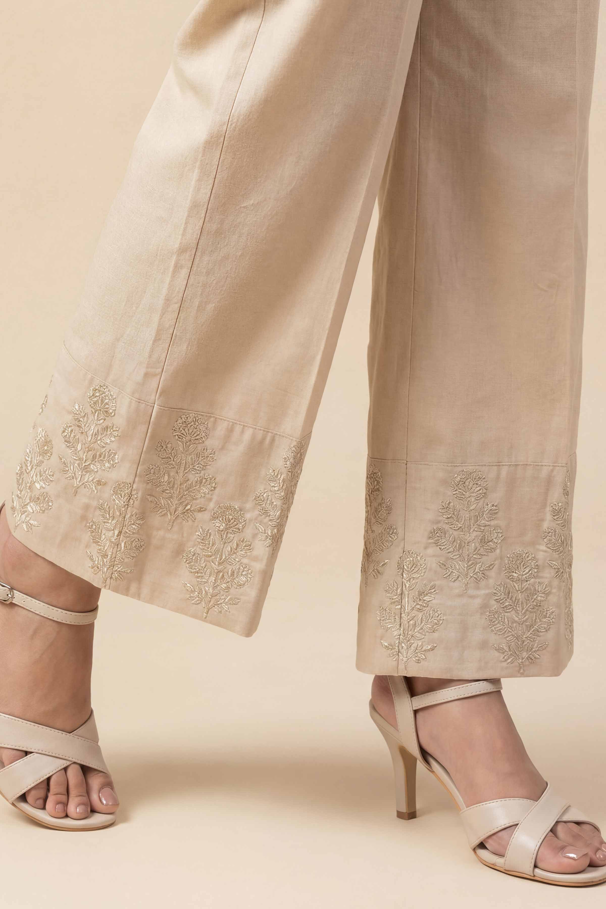 Embroidered Trousers - PE26-640 Beige Cambric 1PC Embroidered READY TO WEAR