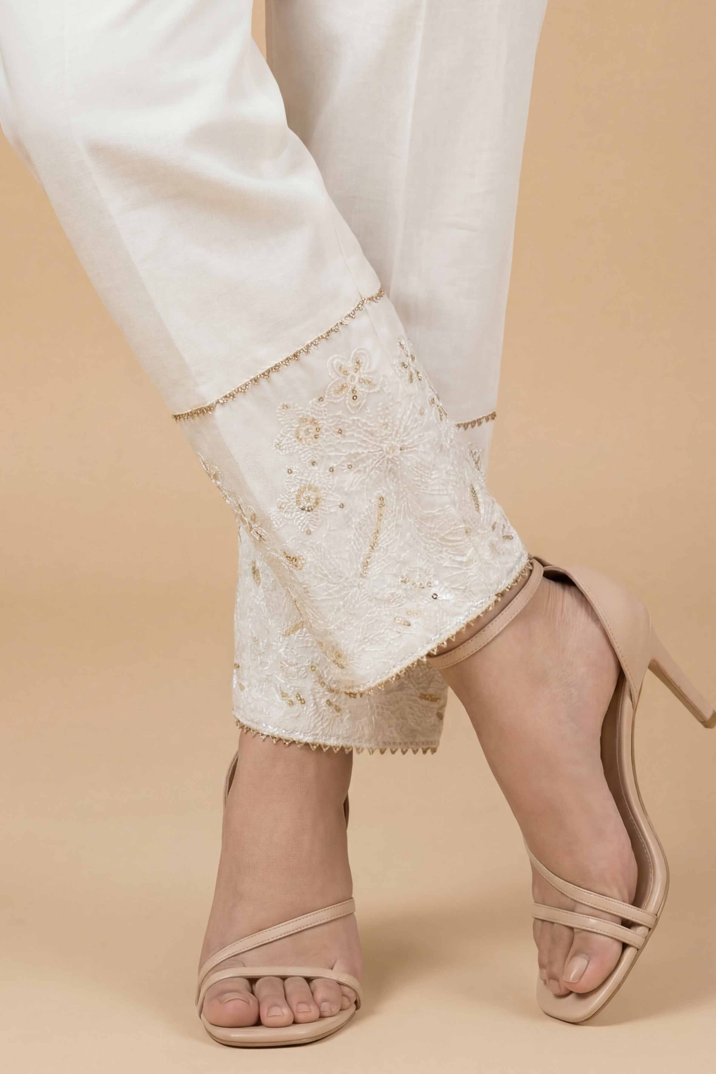 Embroidered Trousers - PE26-642 White Cambric 1PC Embroidered READY TO WEAR