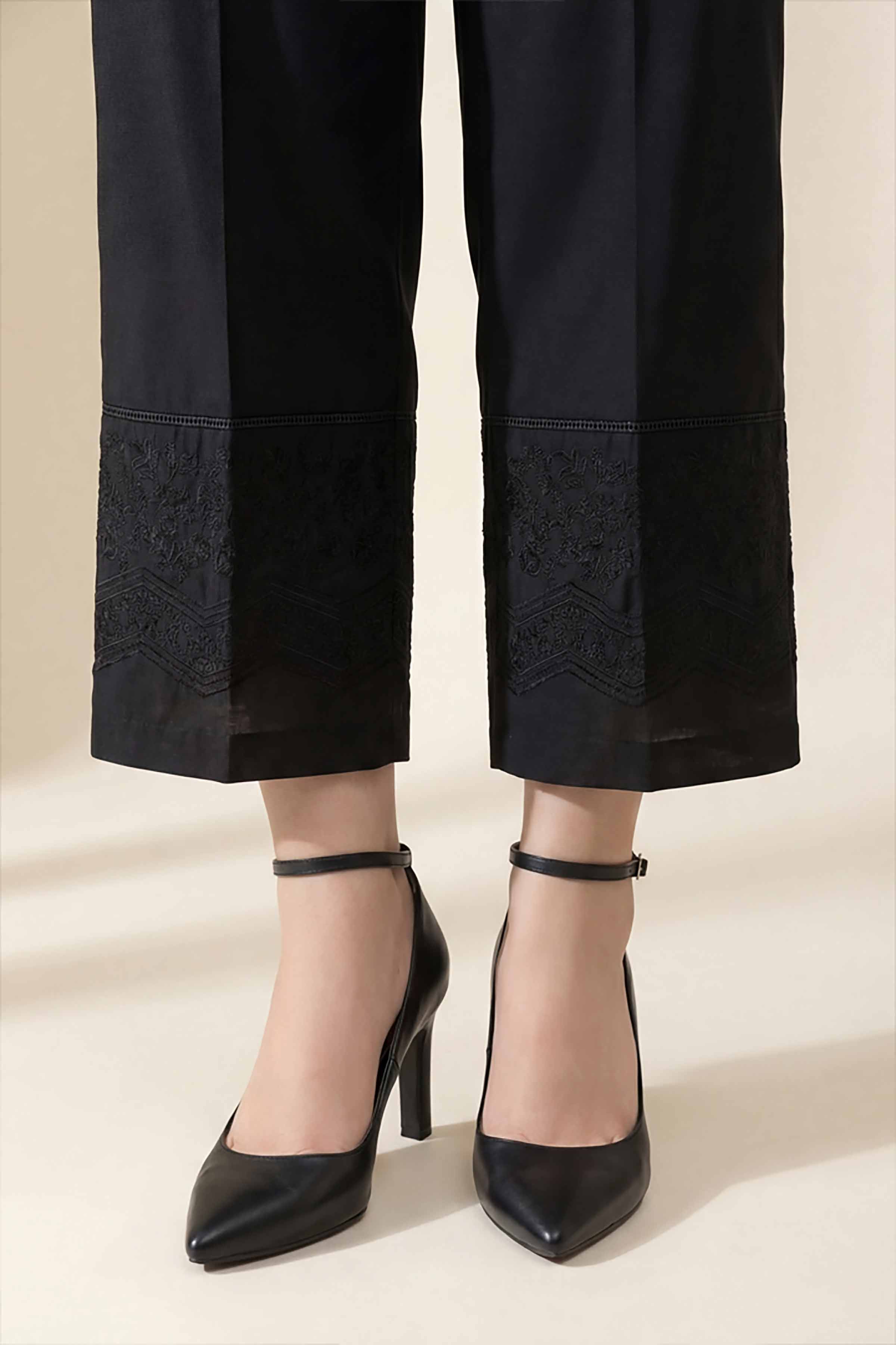 Embroidered Trousers - PE26-643 Black Cambric 1PC Embroidered READY TO WEAR