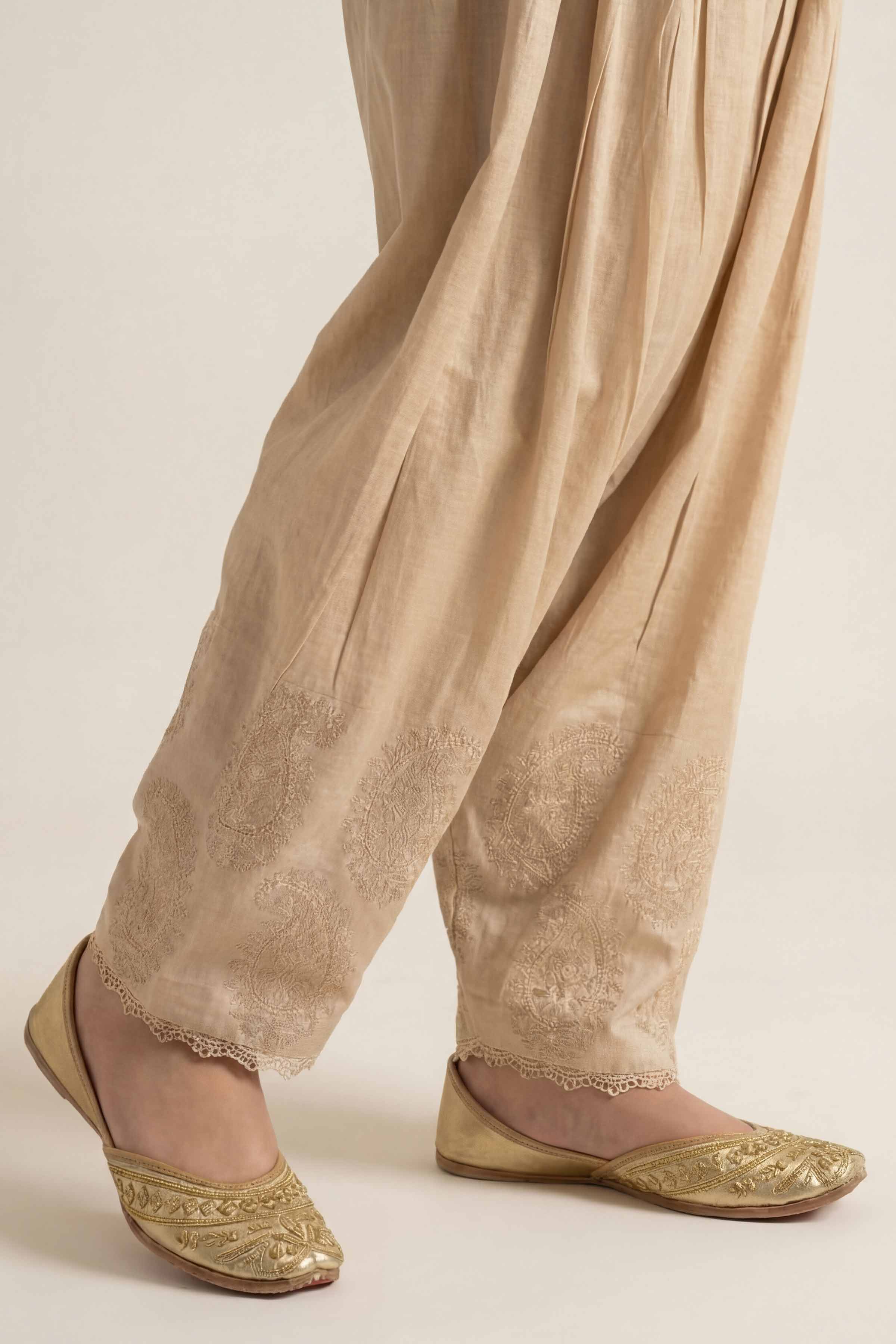 Embroidered Trousers - PE26-644 Beige Cambric 1PC Embroidered READY TO WEAR