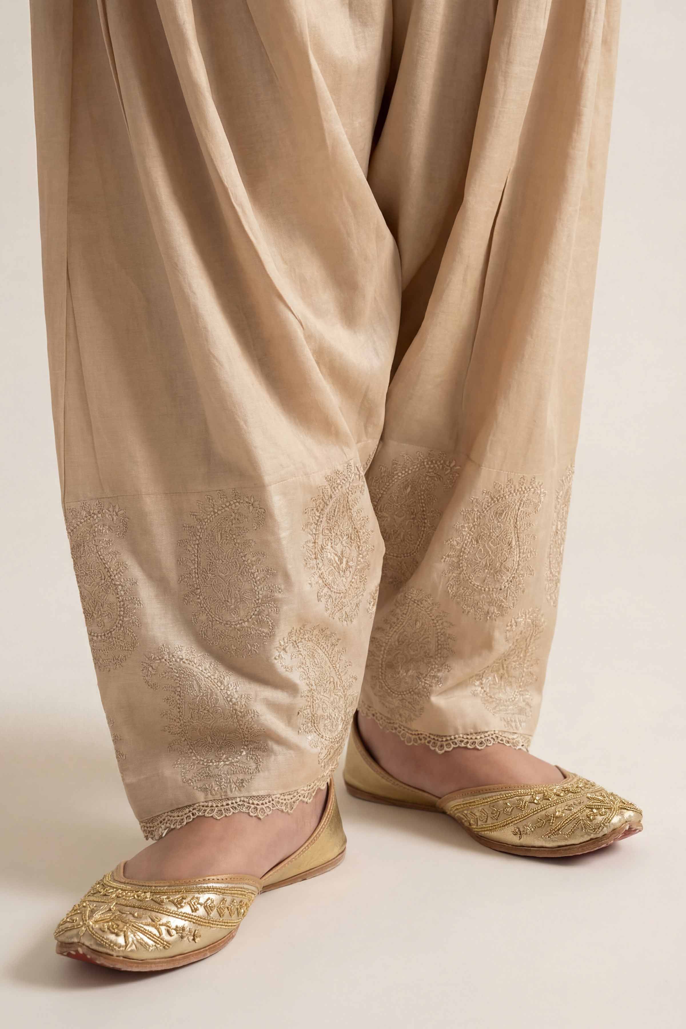 Embroidered Trousers - PE26-644 Beige Cambric 1PC Embroidered READY TO WEAR