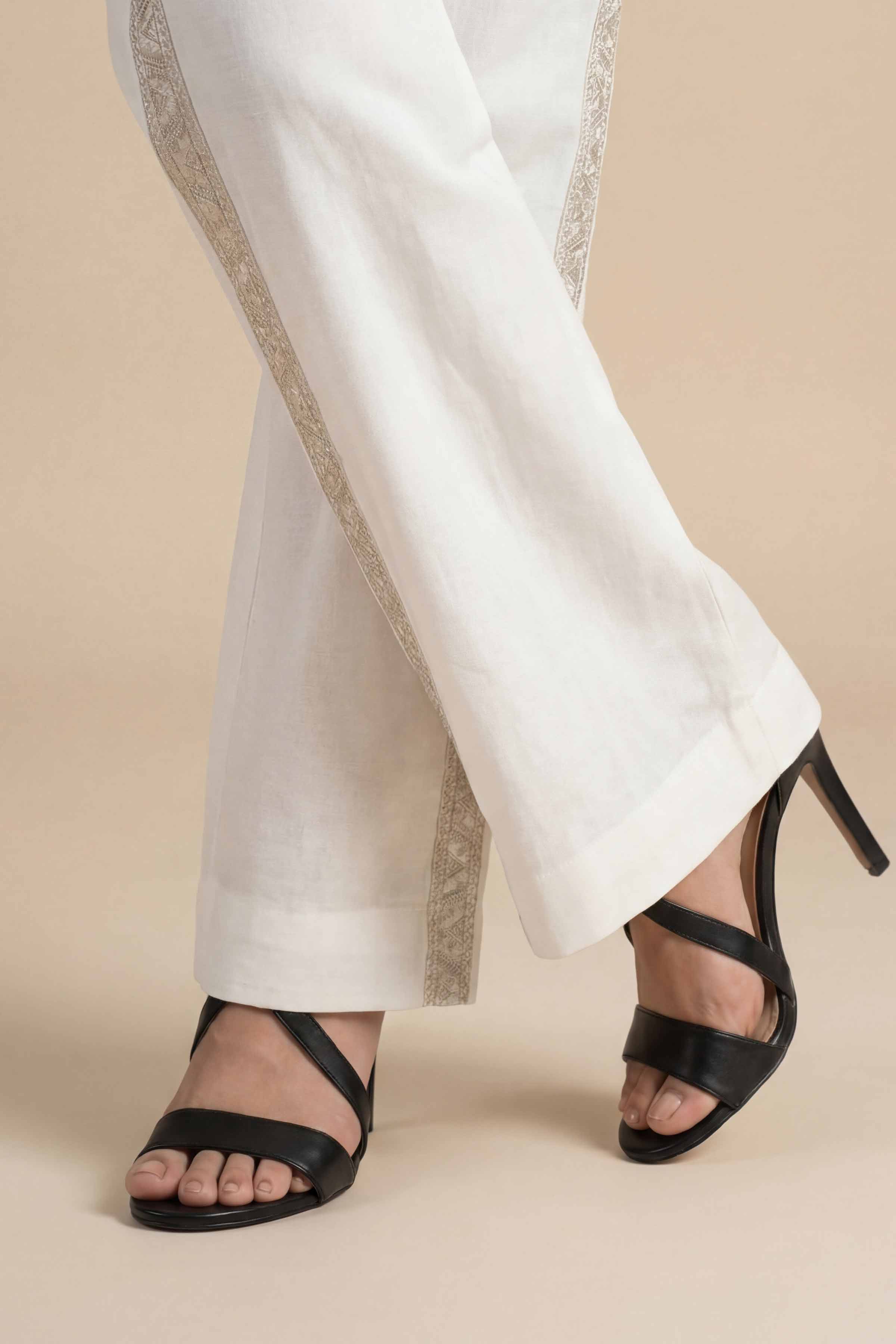 Embroidered Trousers - PE26-646 White Cambric 1PC Embroidered READY TO WEAR