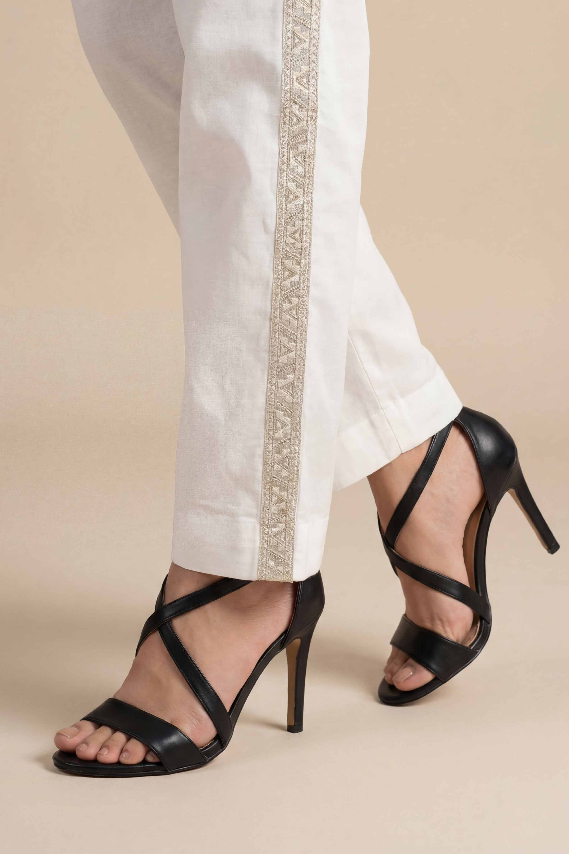 Embroidered Trousers - PE26-646 White Cambric 1PC Embroidered READY TO WEAR