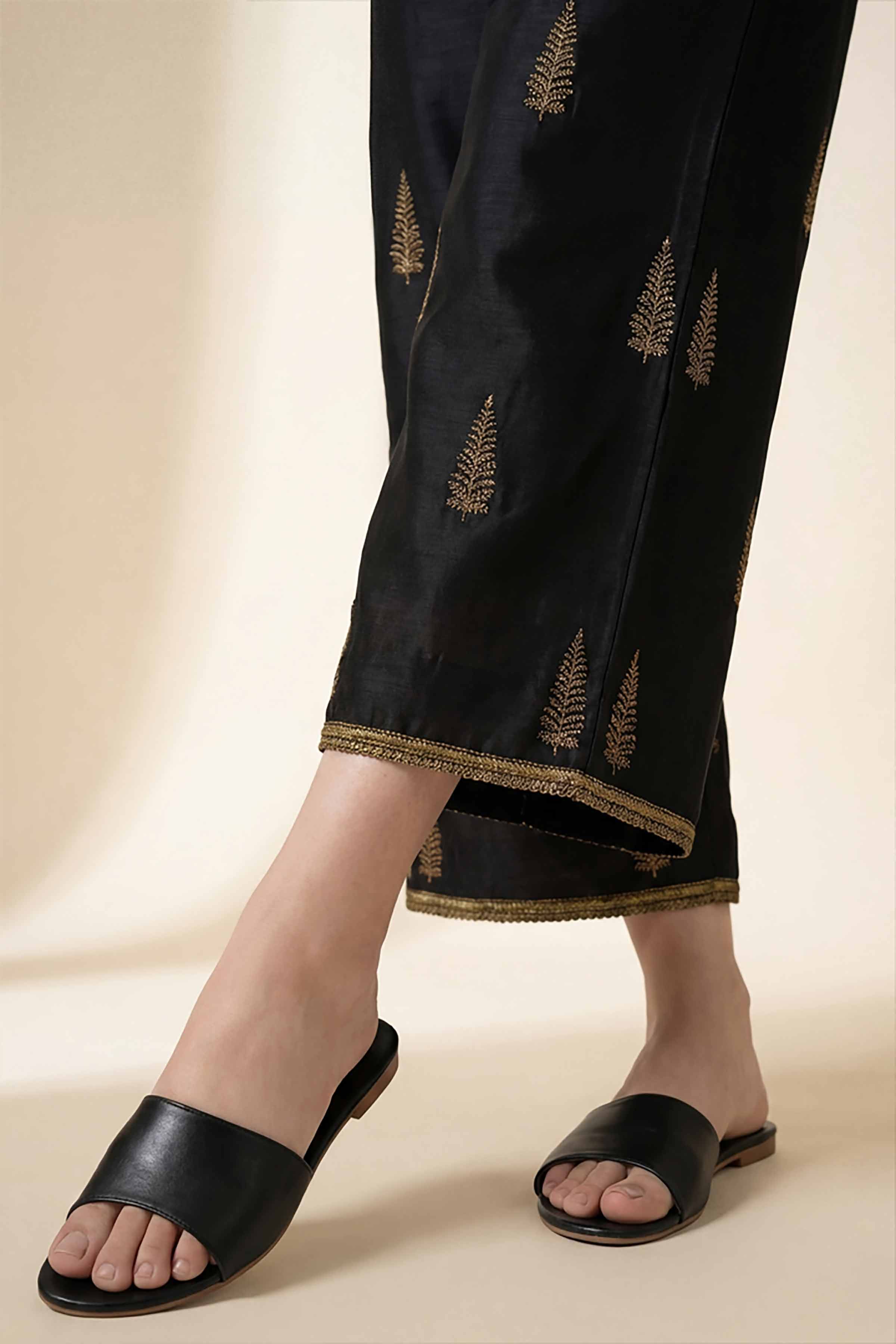Embroidered Trousers - PE26-647 Black Cambric 1PC Embroidered READY TO WEAR