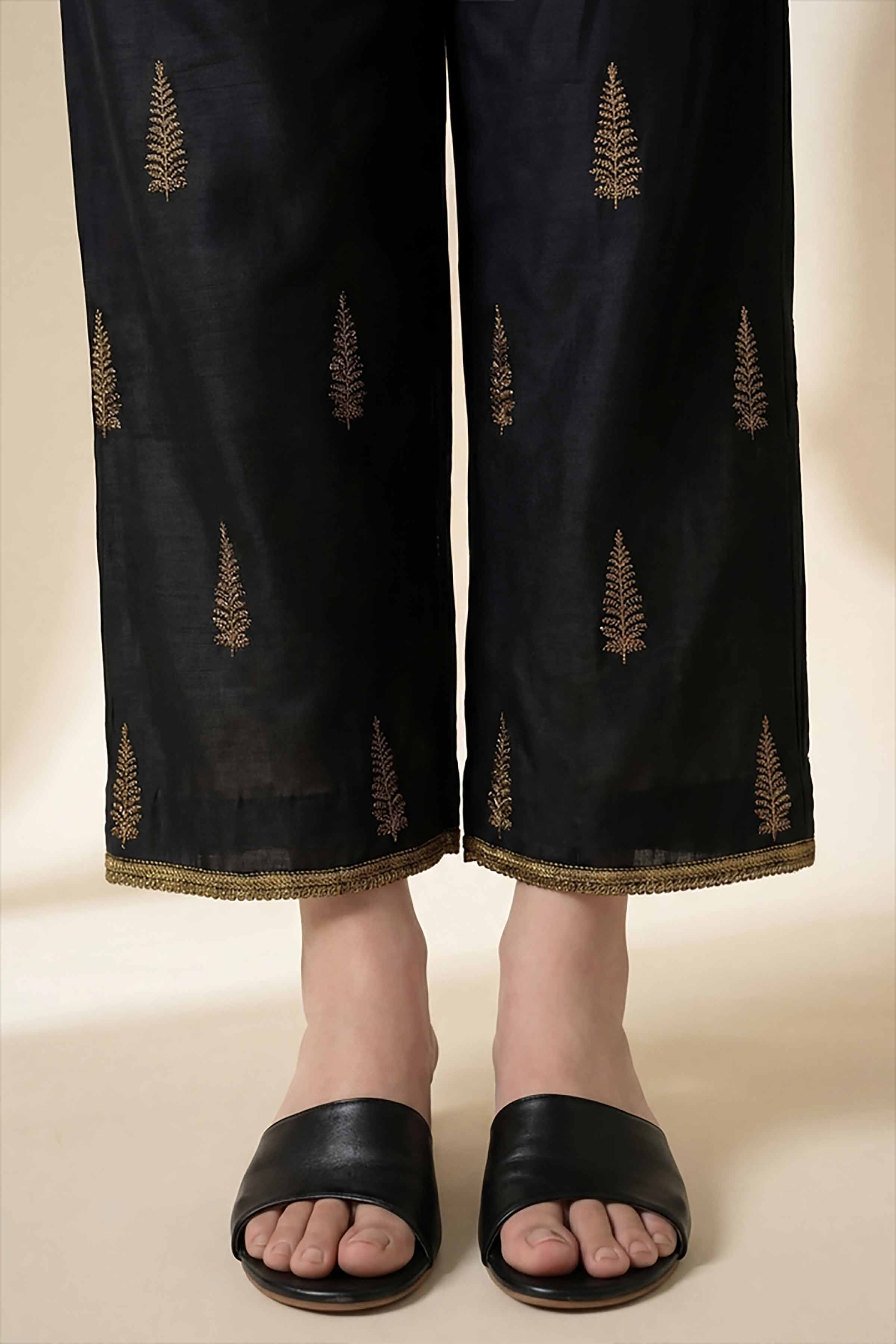 Embroidered Trousers - PE26-647 Black Cambric 1PC Embroidered READY TO WEAR