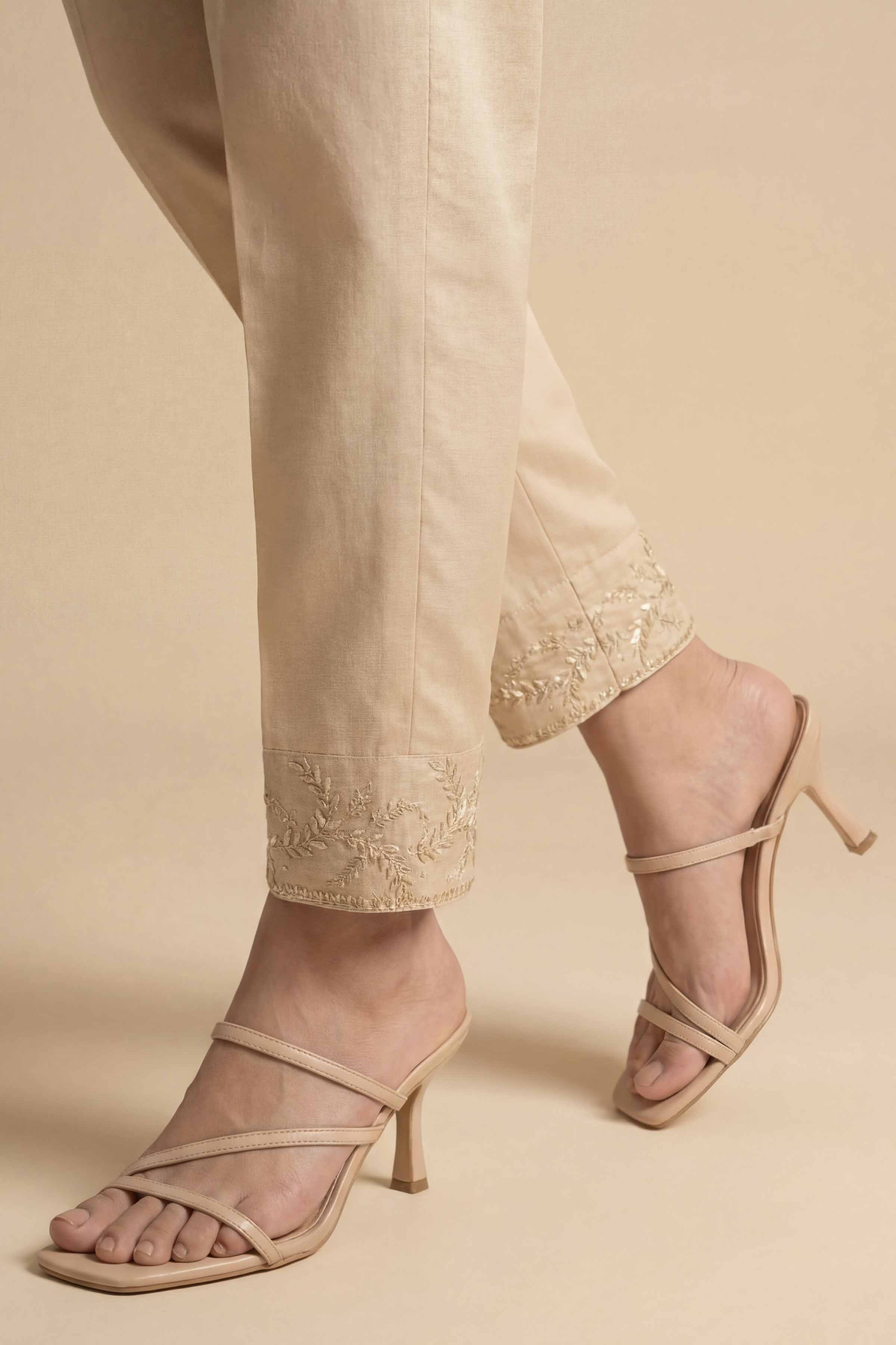 Embroidered Trousers - PE26-648 Beige Cambric 1PC Embroidered READY TO WEAR