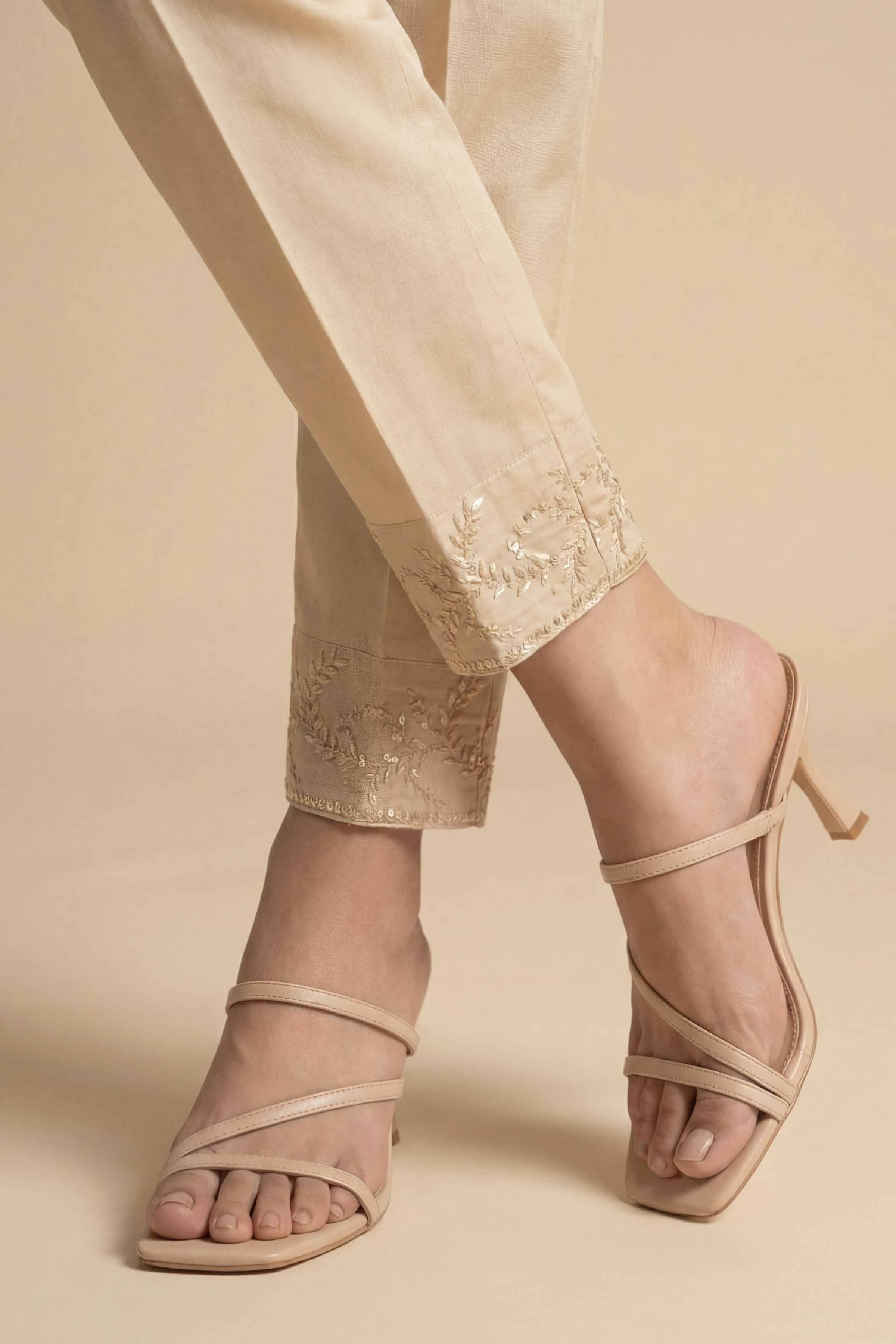 Embroidered Trousers - PE26-648 Beige Cambric 1PC Embroidered READY TO WEAR