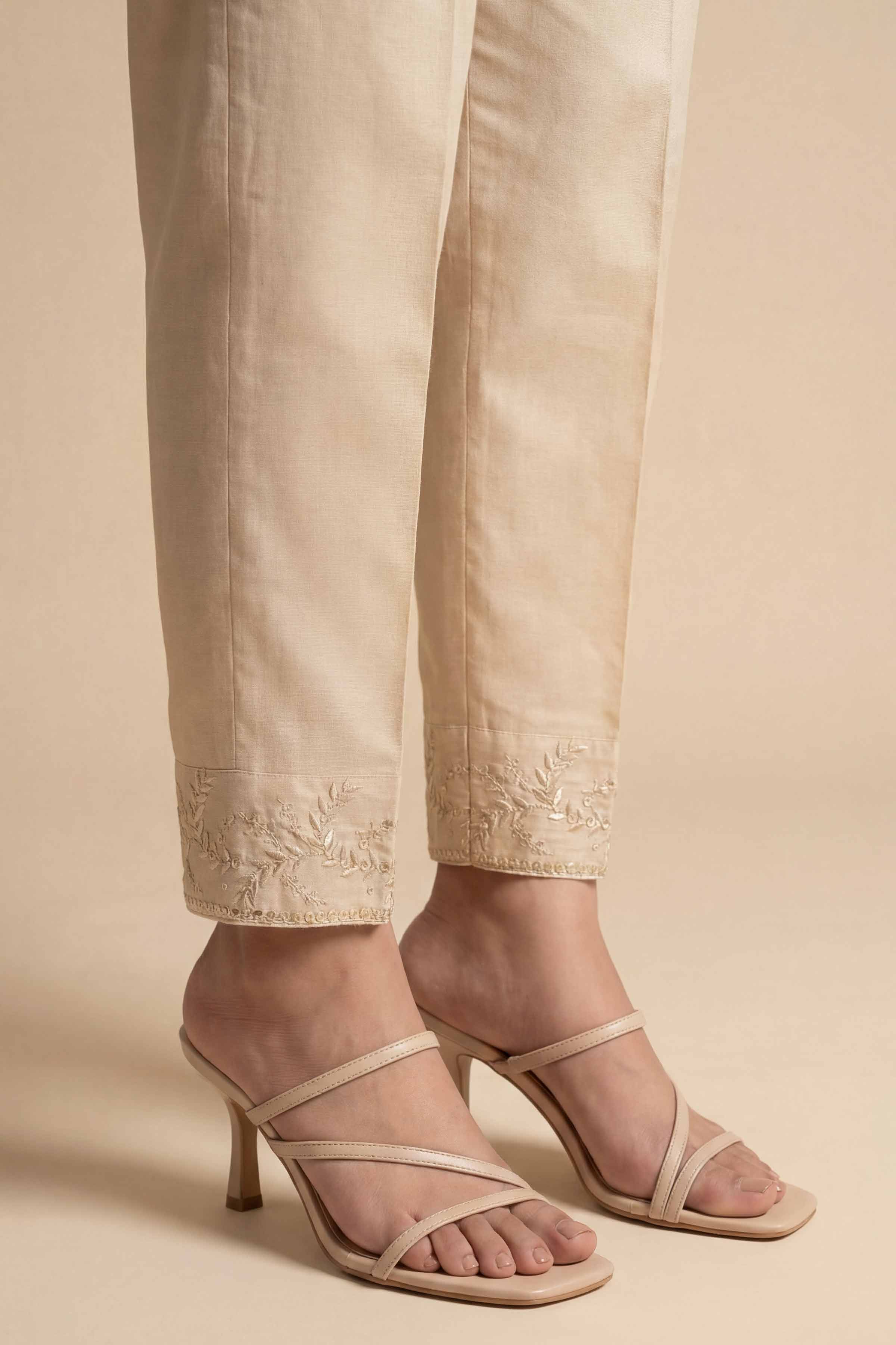 Embroidered Trousers - PE26-648 Beige Cambric 1PC Embroidered READY TO WEAR