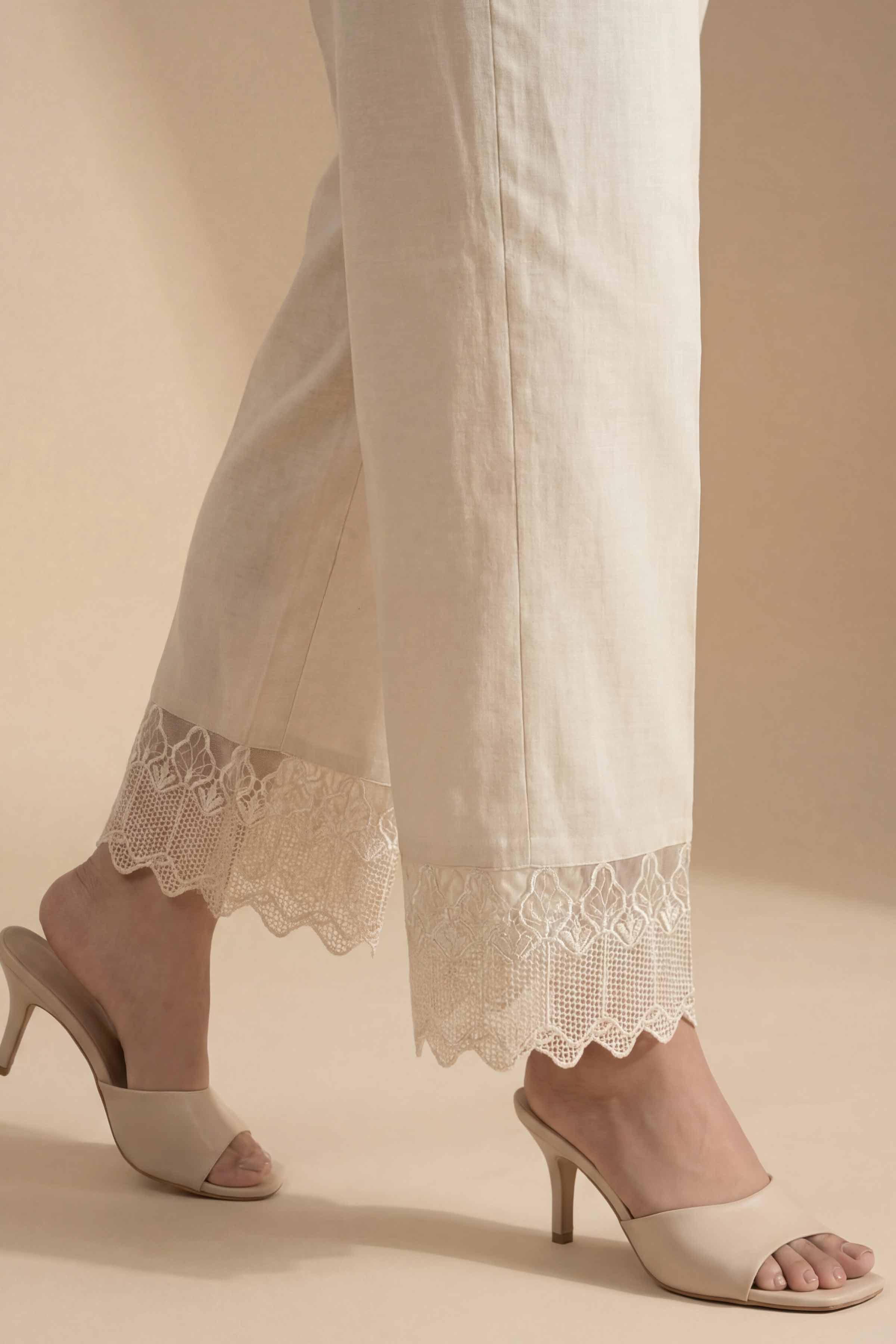 Embroidered Trousers - PE26-649 Beige Cambric 1PC Embroidered READY TO WEAR