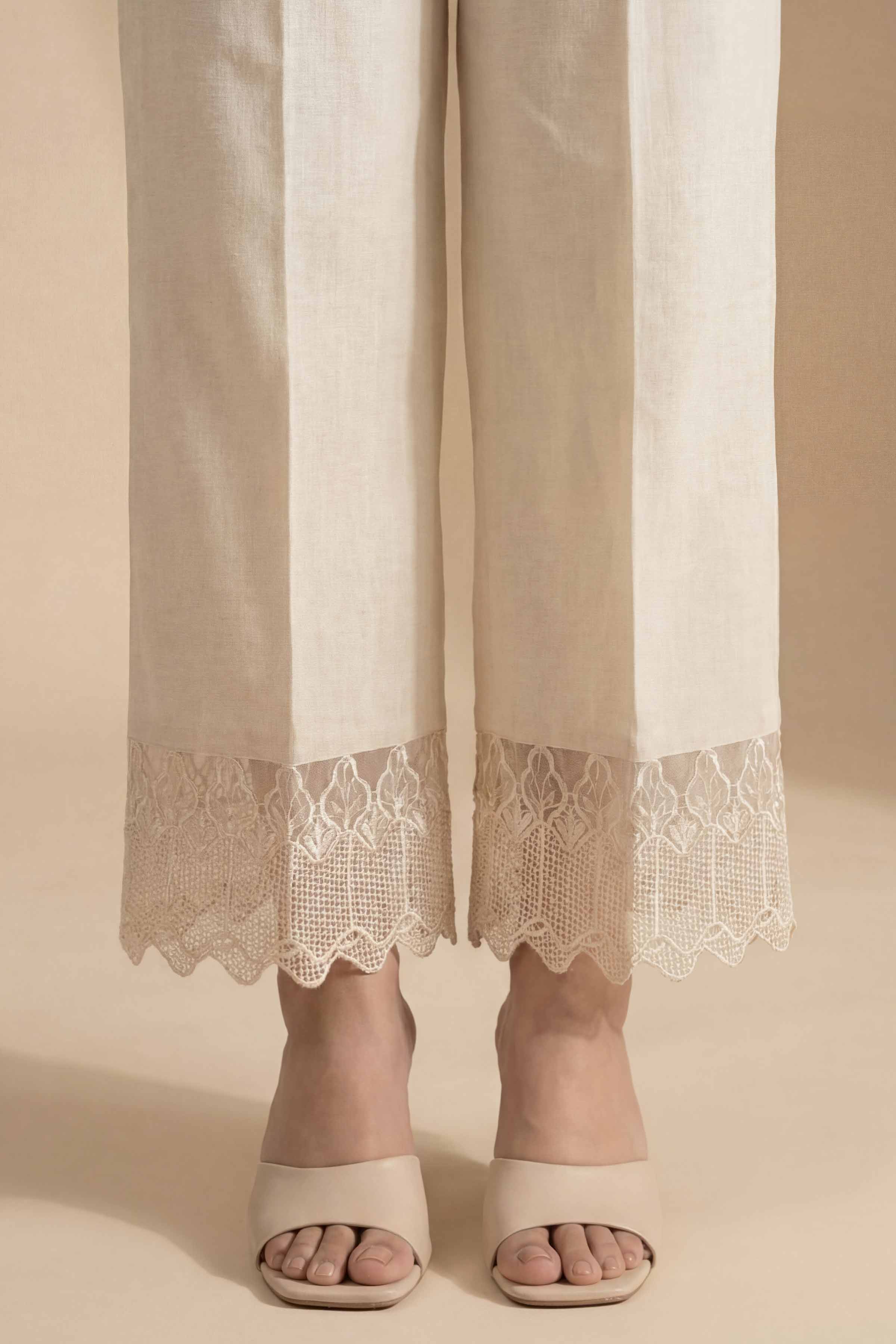 Embroidered Trousers - PE26-649 Beige Cambric 1PC Embroidered READY TO WEAR
