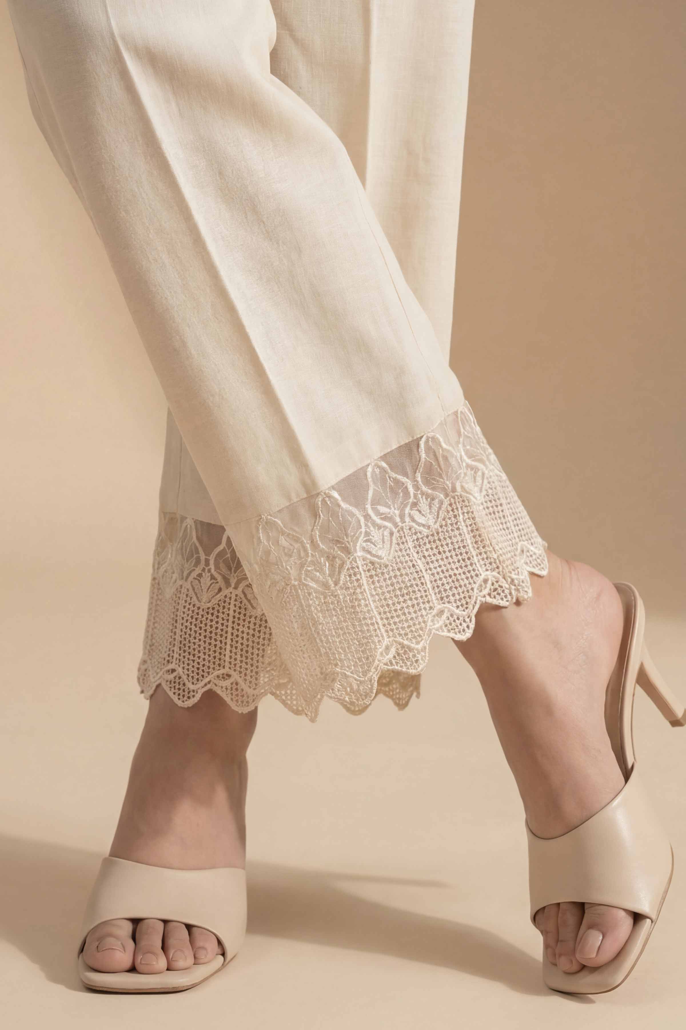 Embroidered Trousers - PE26-649 Beige Cambric 1PC Embroidered READY TO WEAR