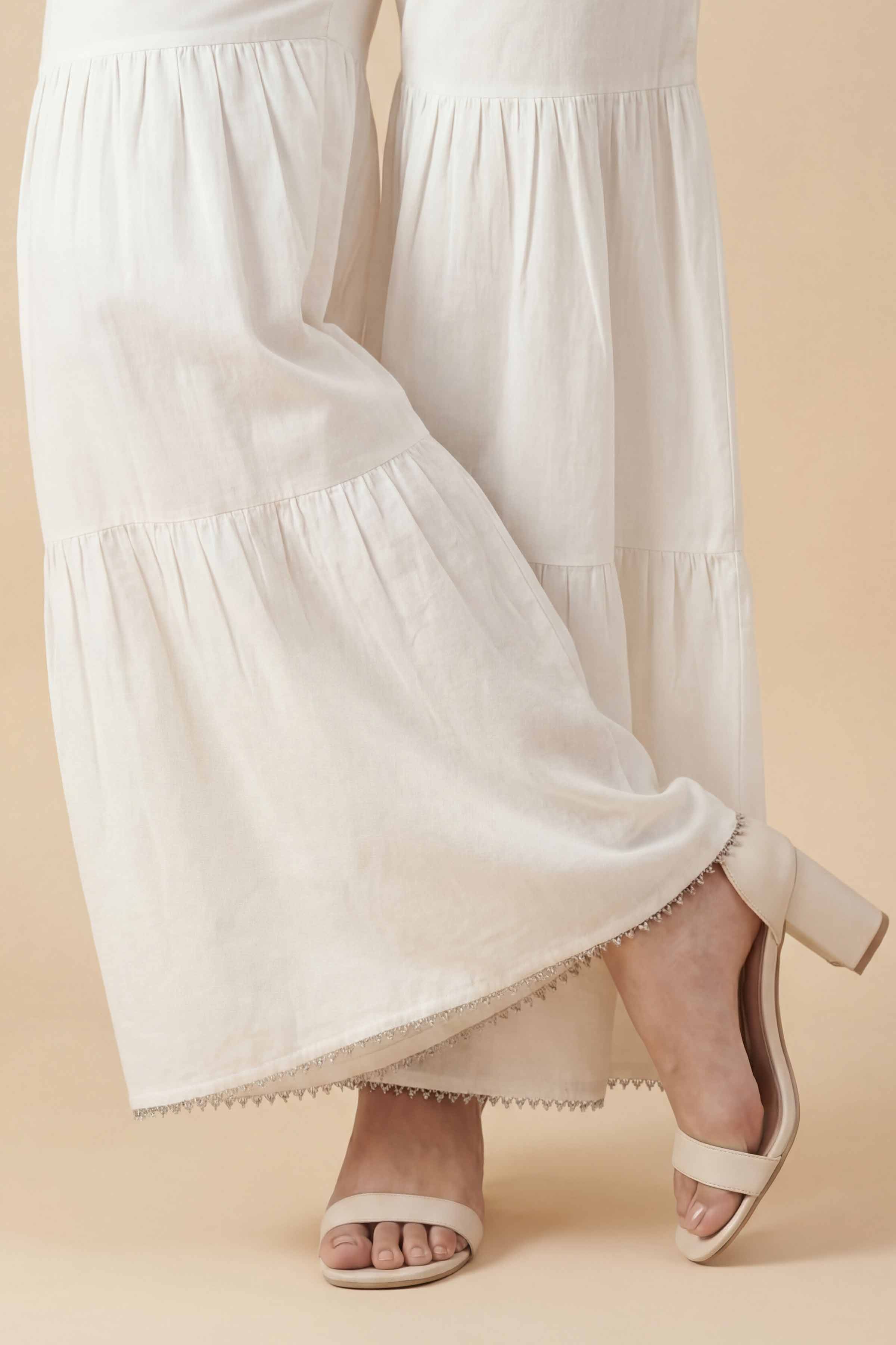 Basic Sharara - PE26-650 White Cambric 1PC Solids READY TO WEAR