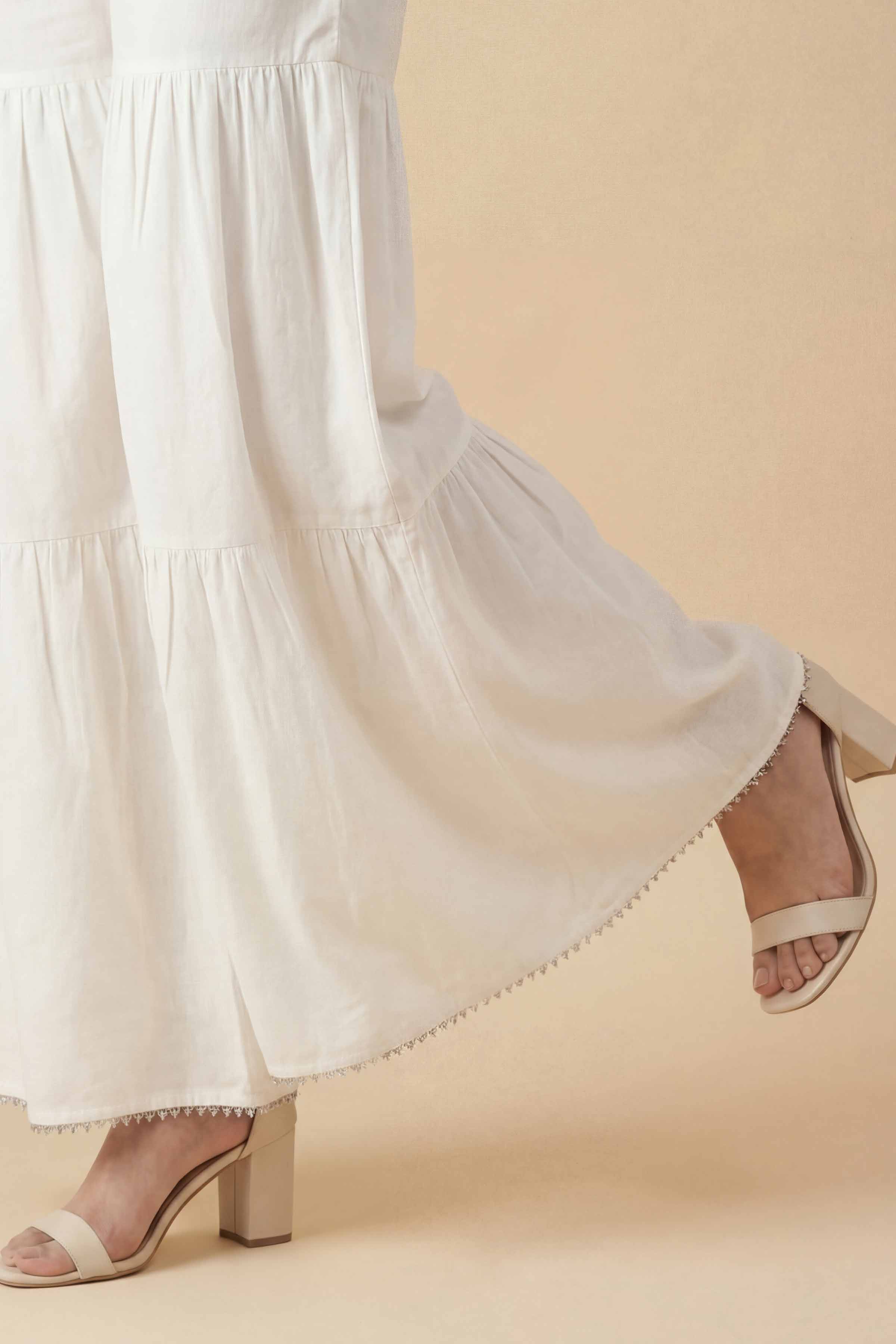 Basic Sharara - PE26-650 White Cambric 1PC Solids READY TO WEAR