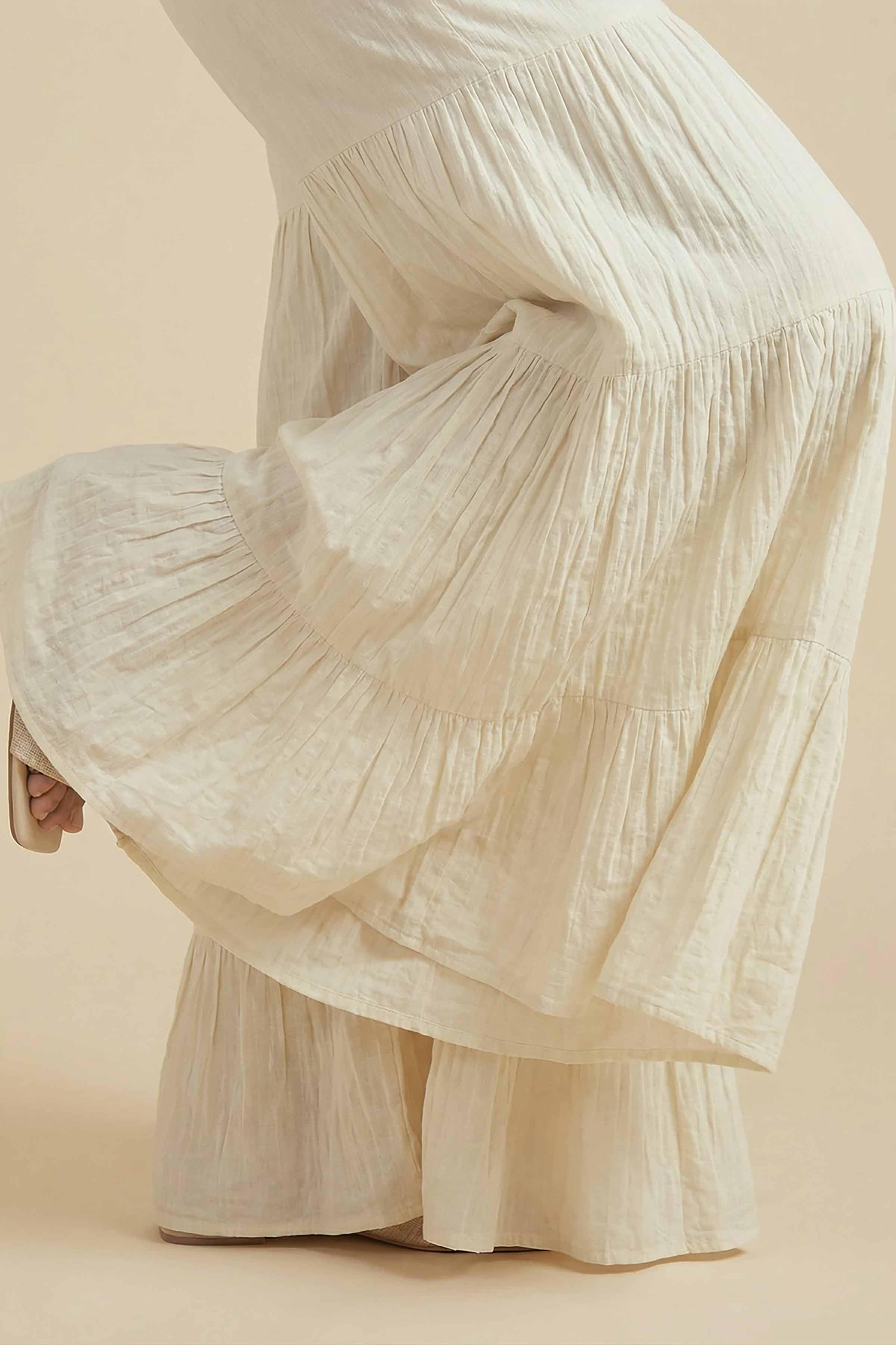 Basic Sharara - PE26-653 Off White Cambric 1PC Solids READY TO WEAR