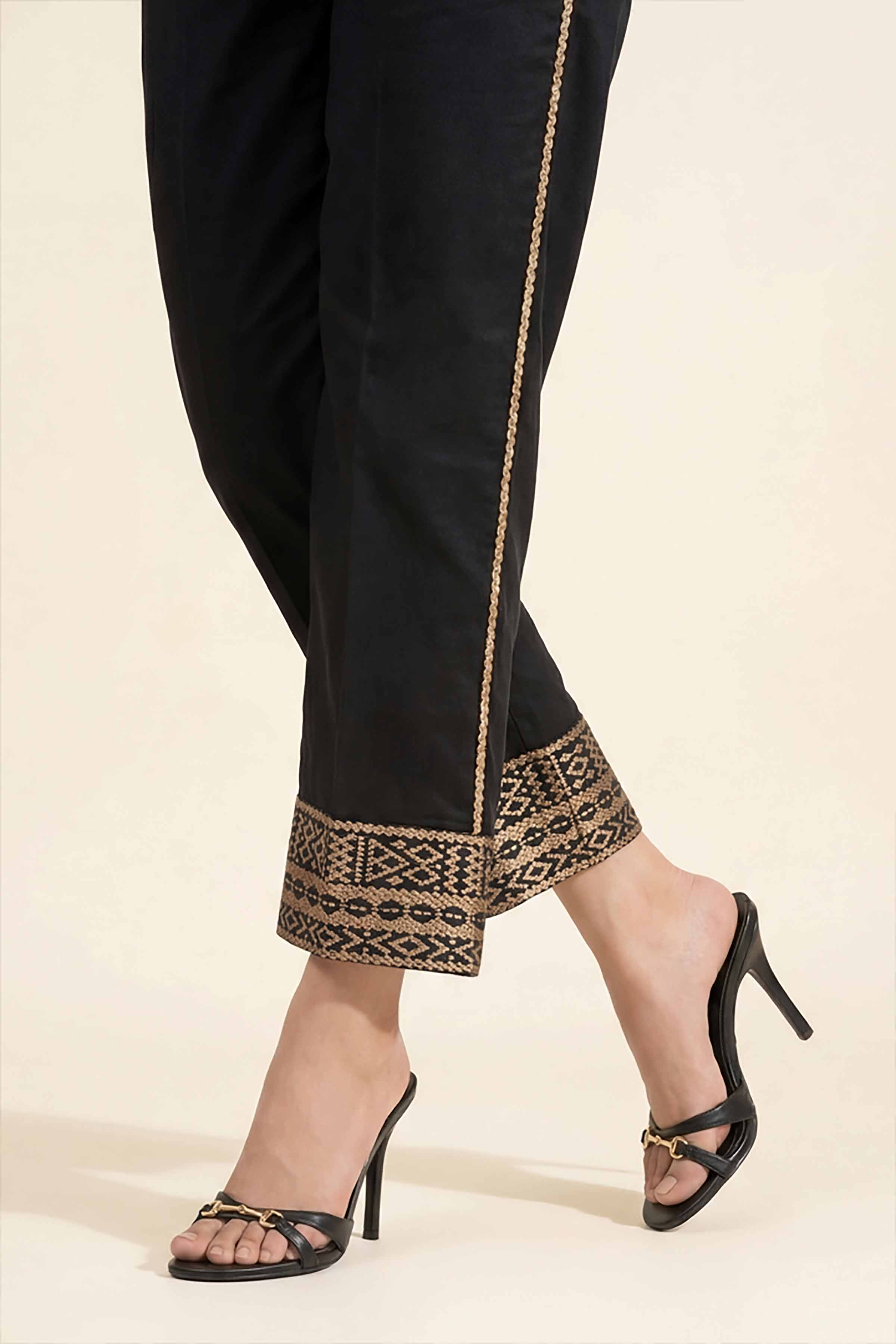 Embroidered Trousers - PE26-660 Black Cambric 1PC Embroidered