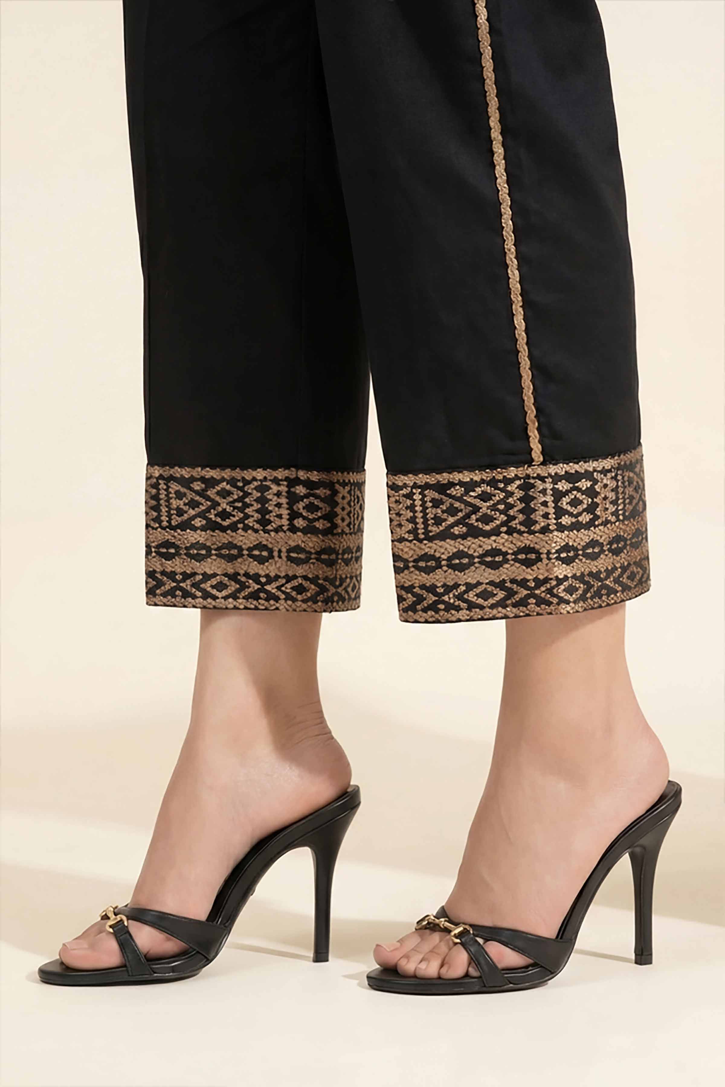 Embroidered Trousers - PE26-660 Black Cambric 1PC Embroidered
