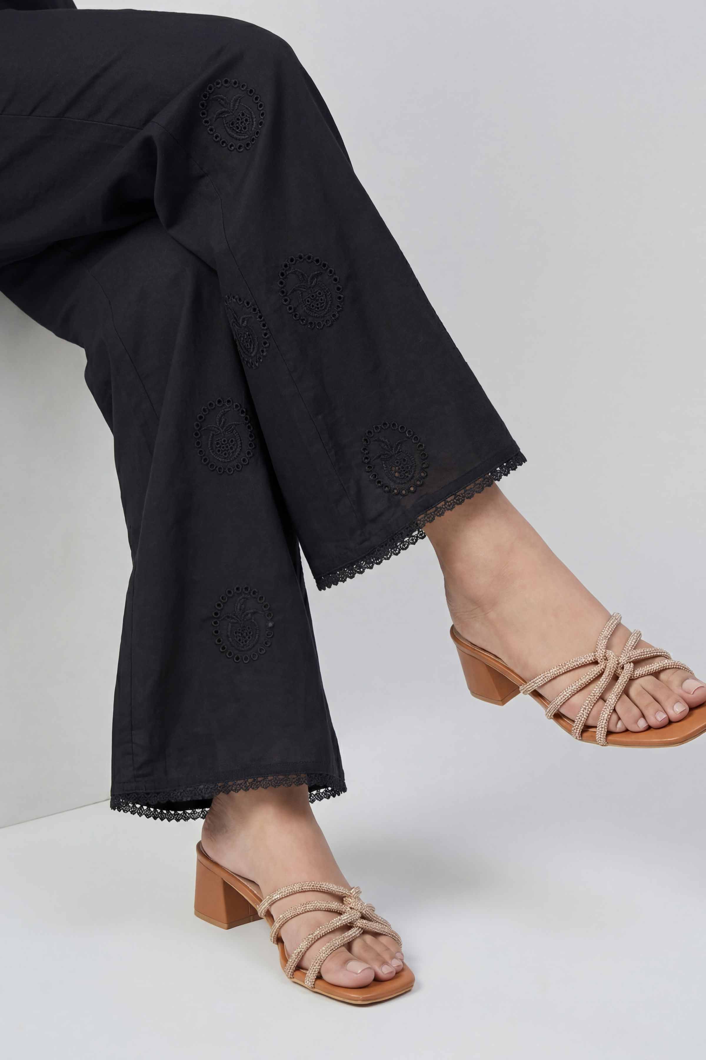 Embroidered Trousers - PE26-664 Black Cambric 1PC Embroidered READY TO WEAR