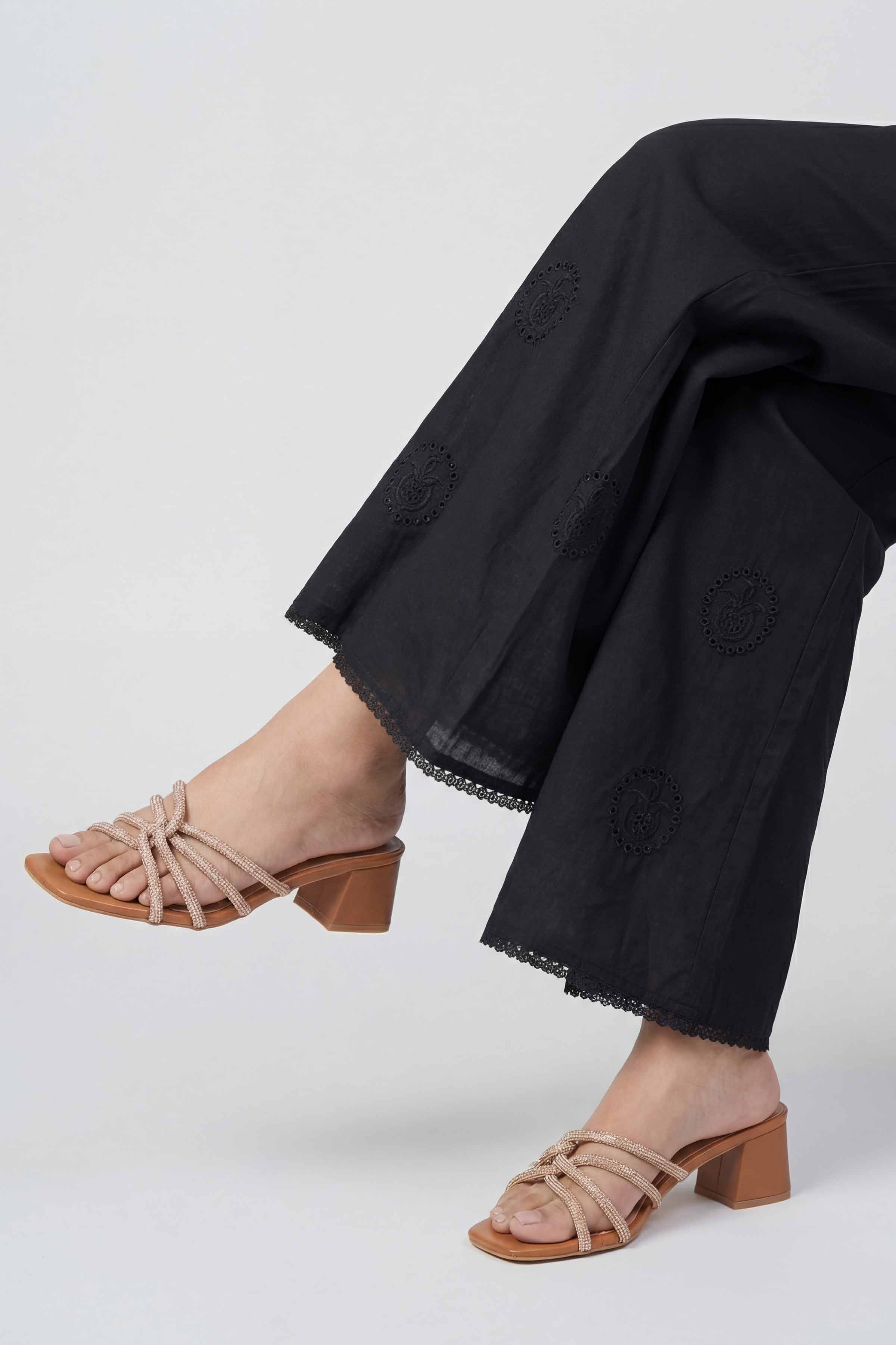 Embroidered Trousers - PE26-664 Black Cambric 1PC Embroidered READY TO WEAR