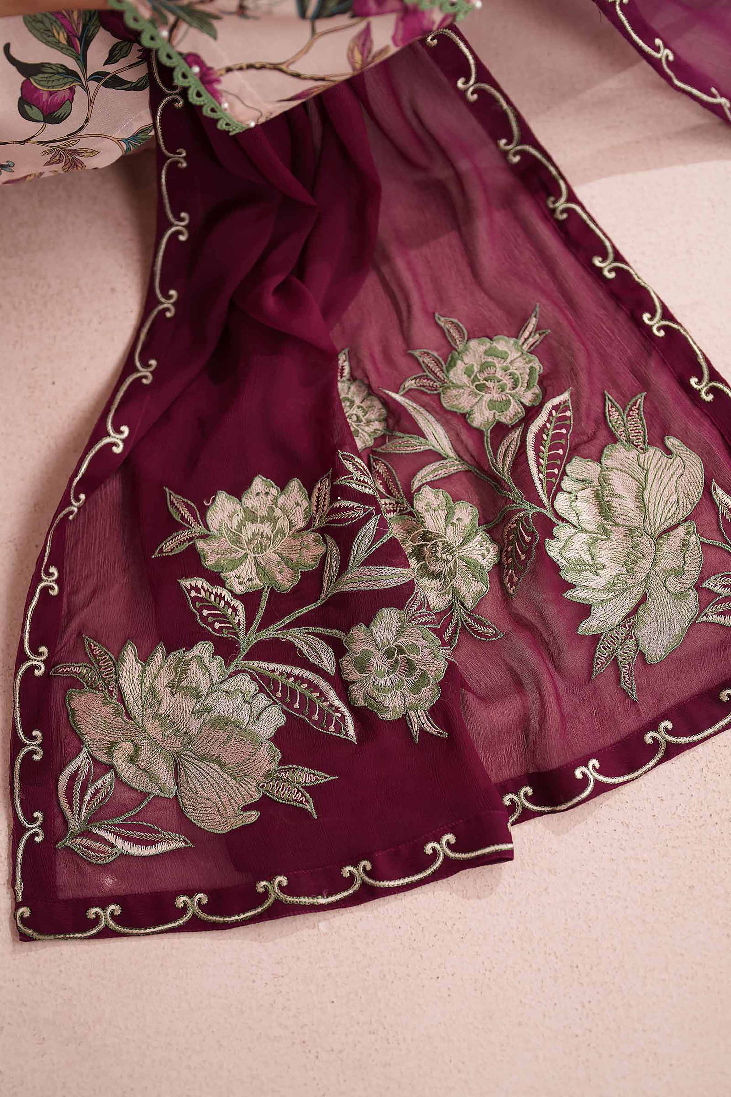 3 Piece - Printed Embroidered Suit - PE26-70