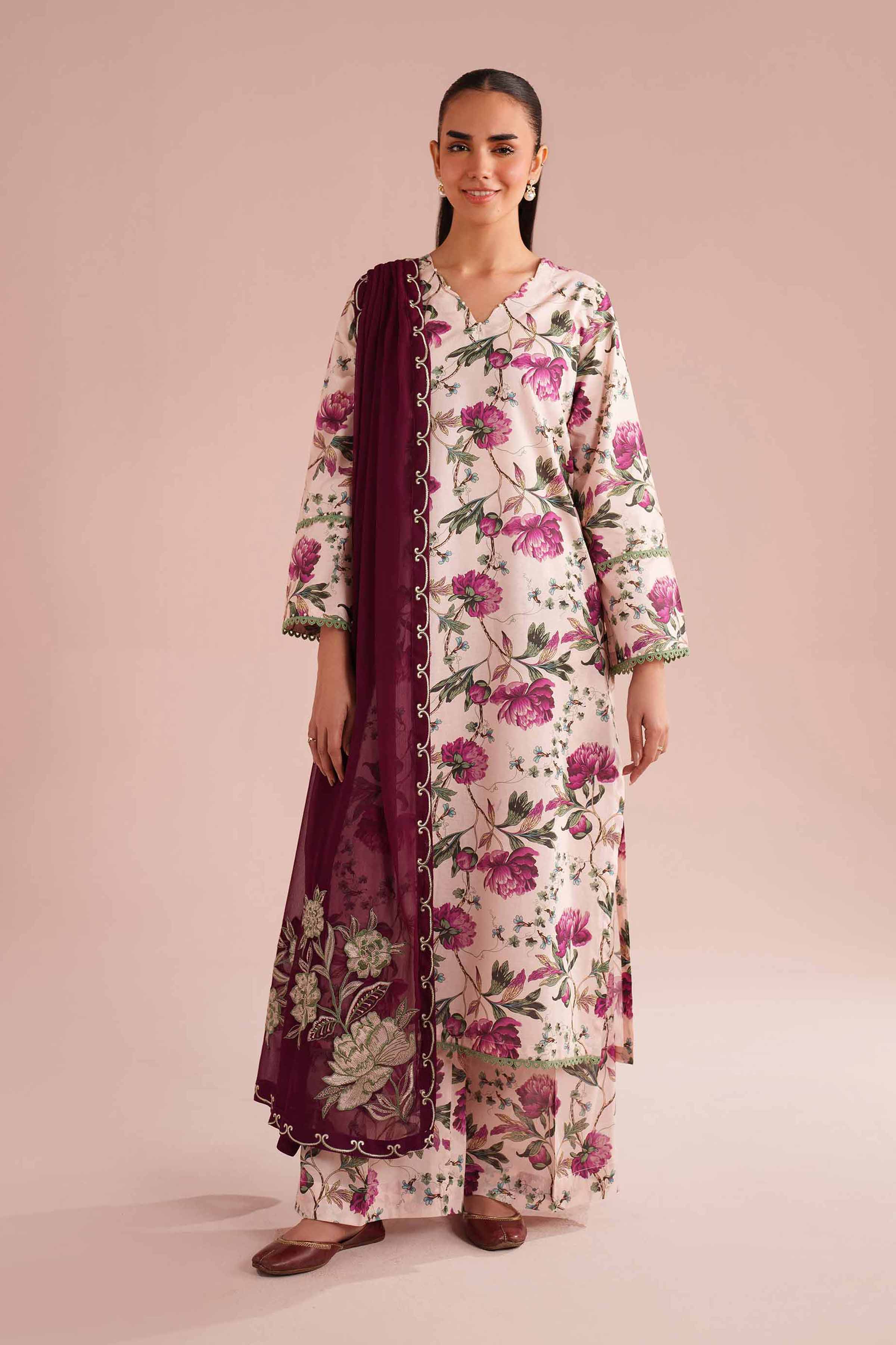 3 Piece - Printed Embroidered Suit - PE26-70