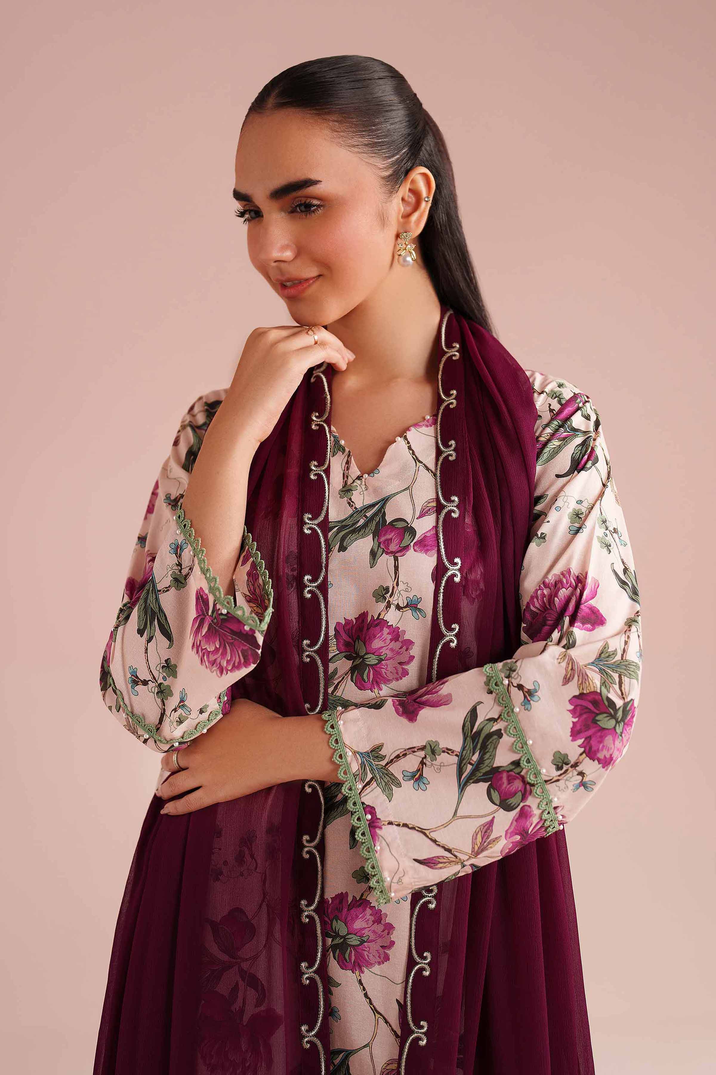 3 Piece - Printed Embroidered Suit - PE26-70