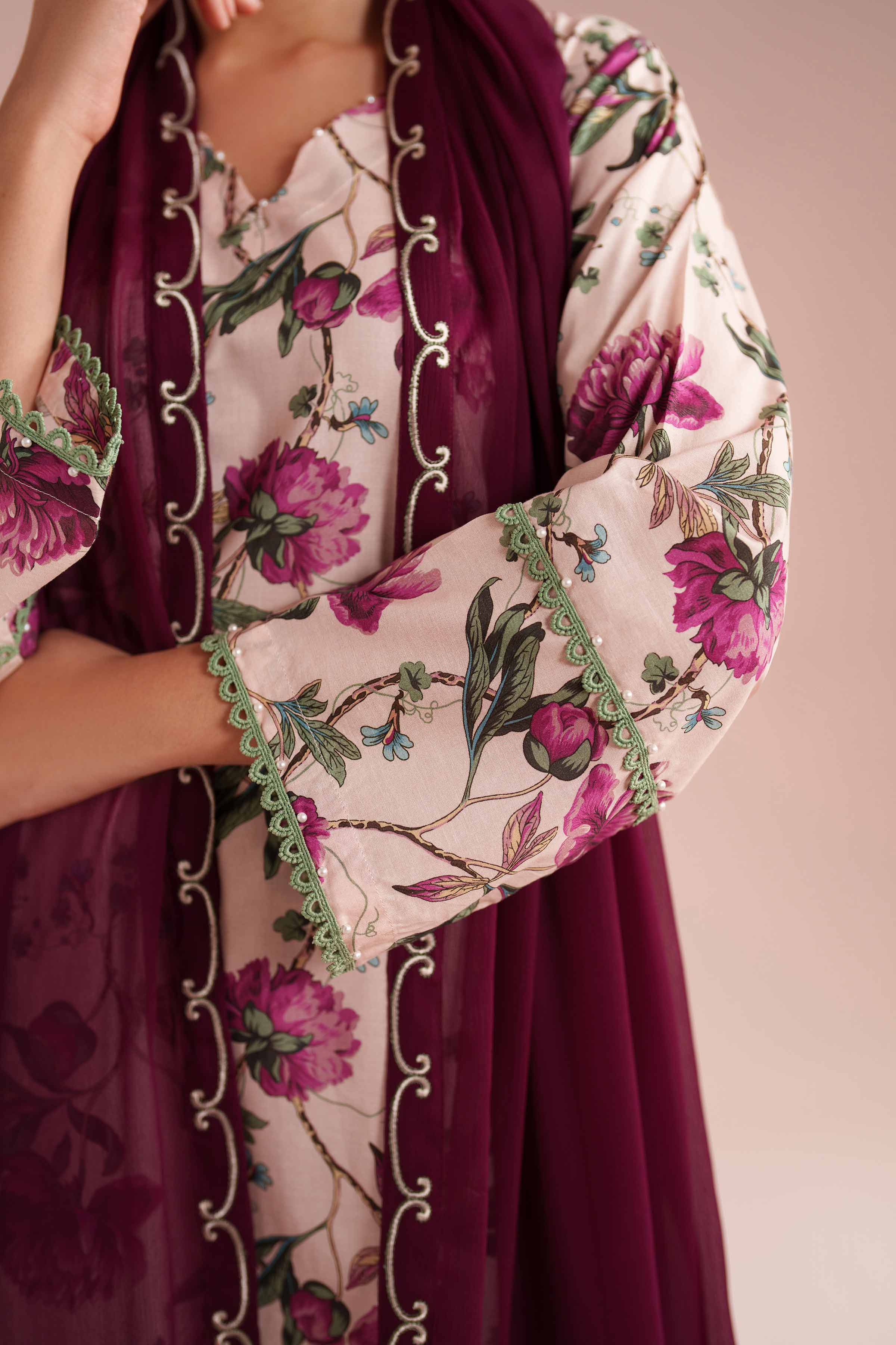 3 Piece - Printed Embroidered Suit - PE26-70