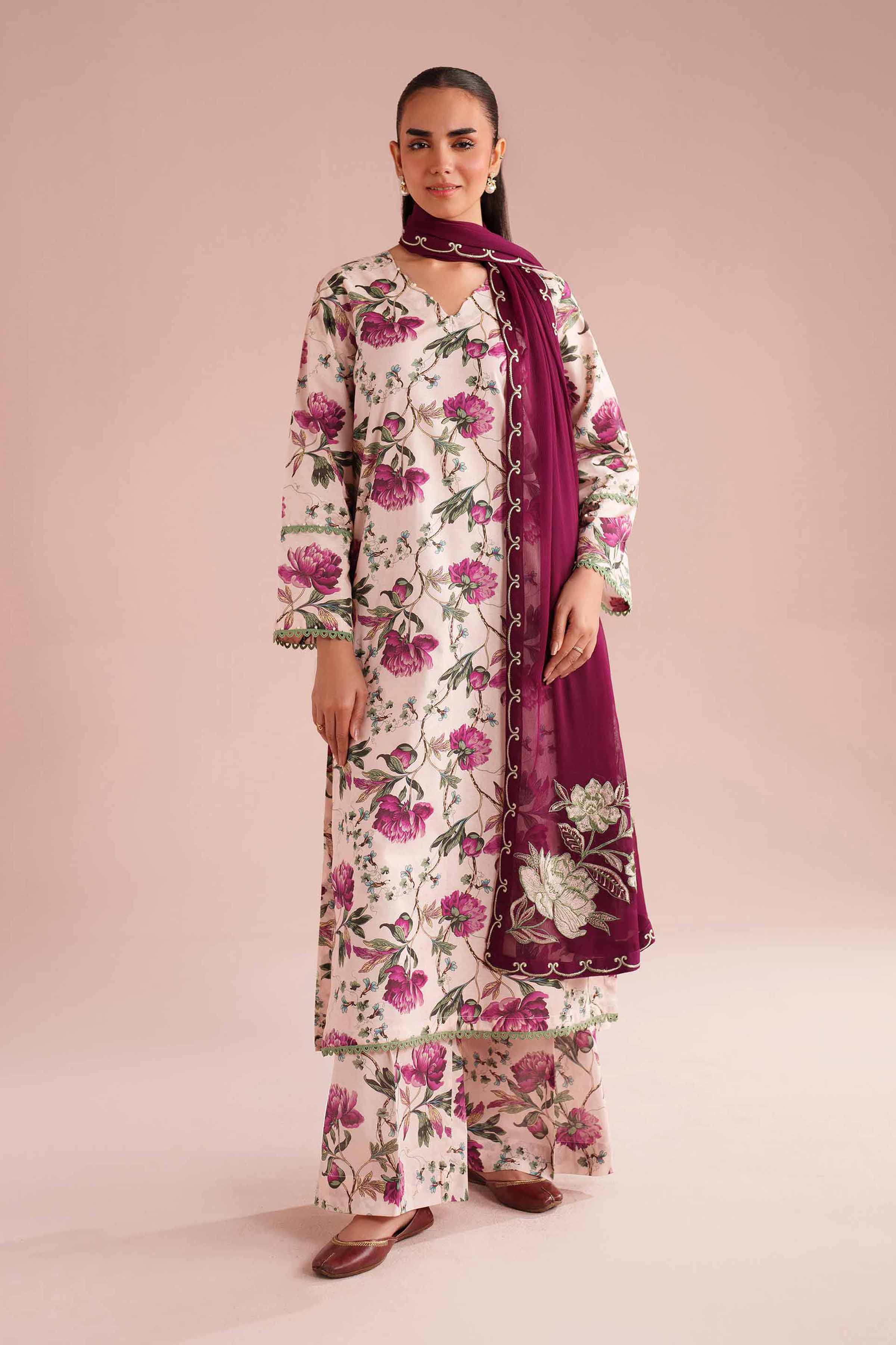 3 Piece - Printed Embroidered Suit - PE26-70