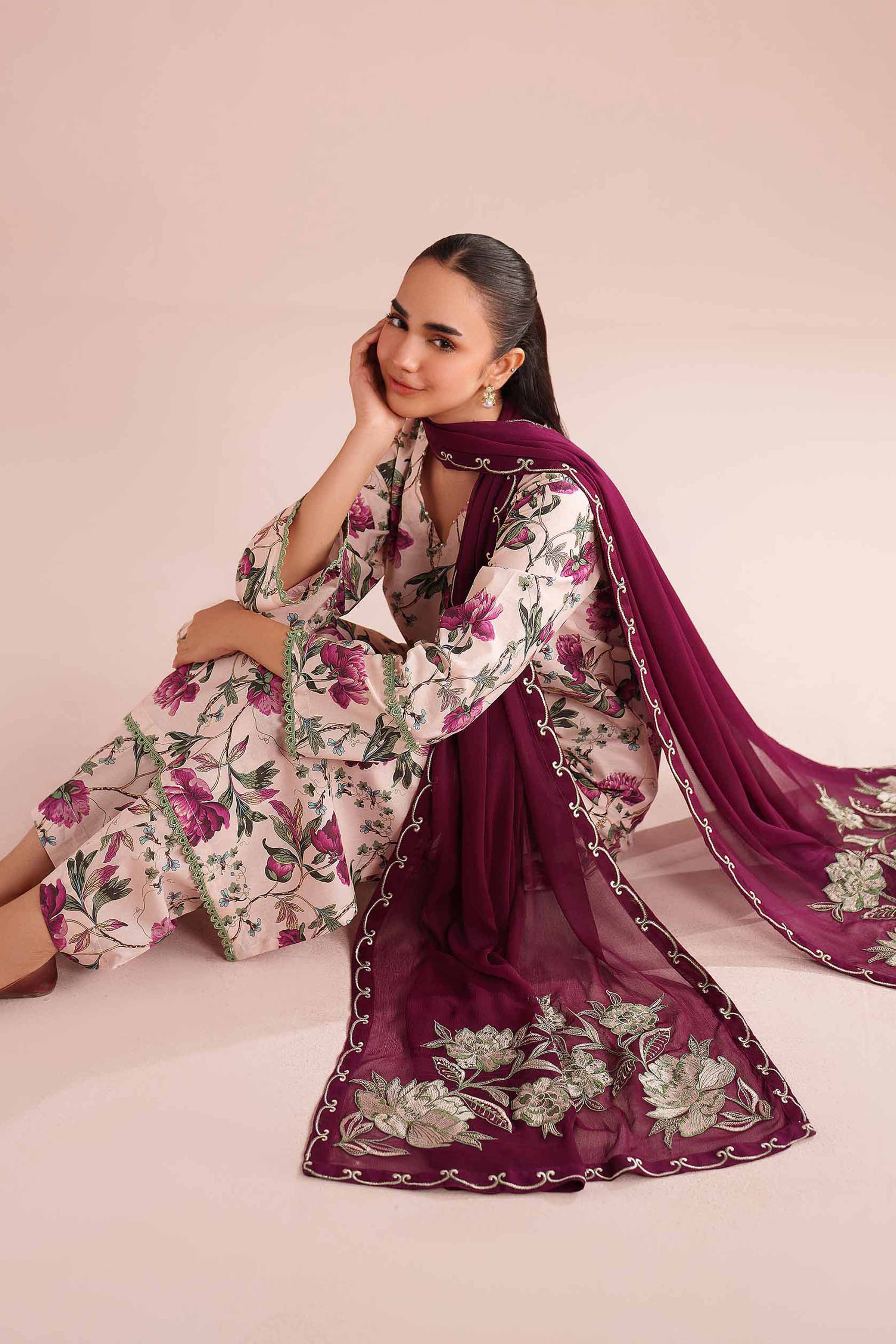 3 Piece - Printed Embroidered Suit - PE26-70