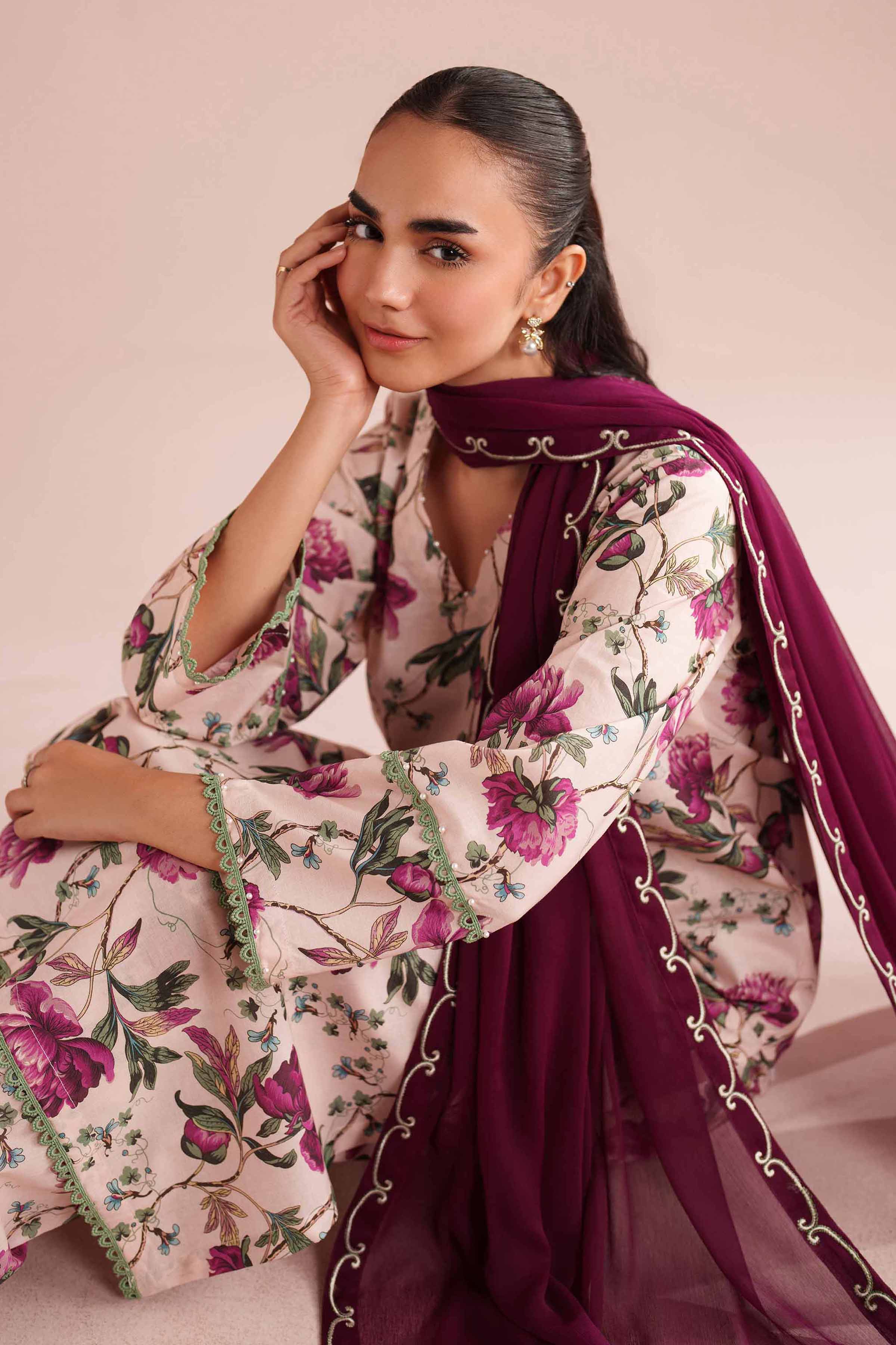 3 Piece - Printed Embroidered Suit - PE26-70