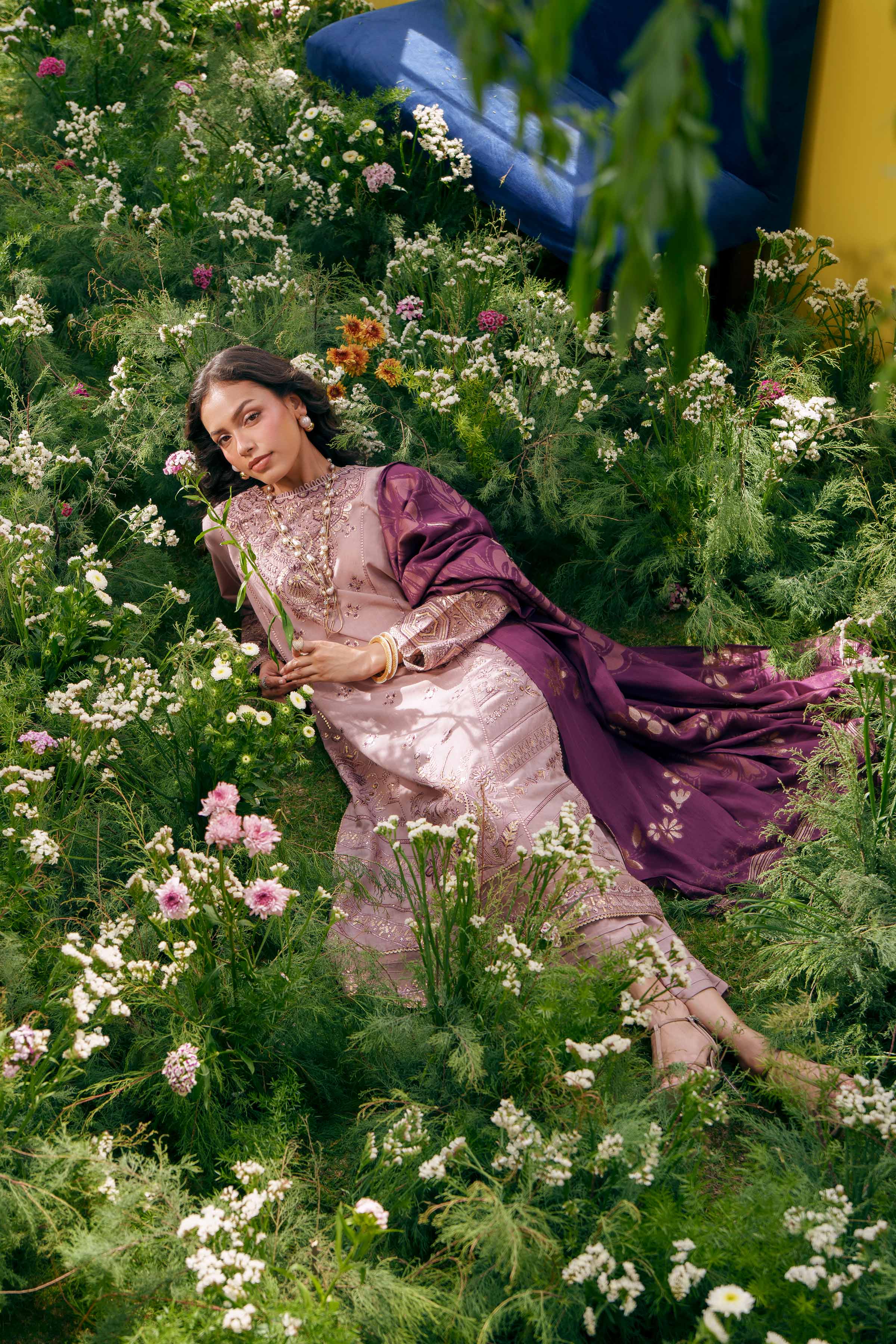 3 Piece - Embroidered Suit - PE26-76 Purple Slub 3PC Embroidered READY TO WEAR