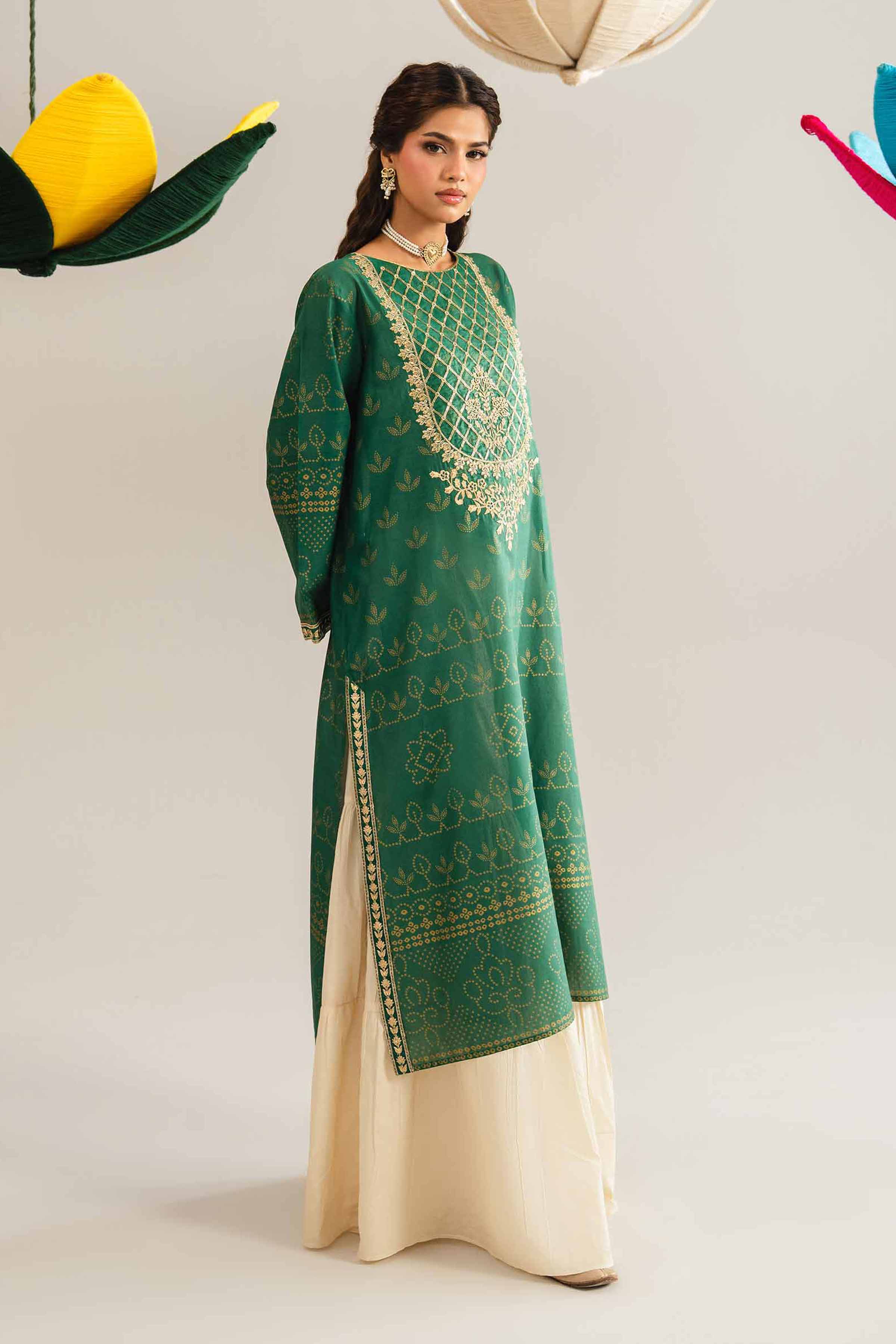 Printed Embroidered Shirt - PE26-87 Green Lawn 1PC Embroidered