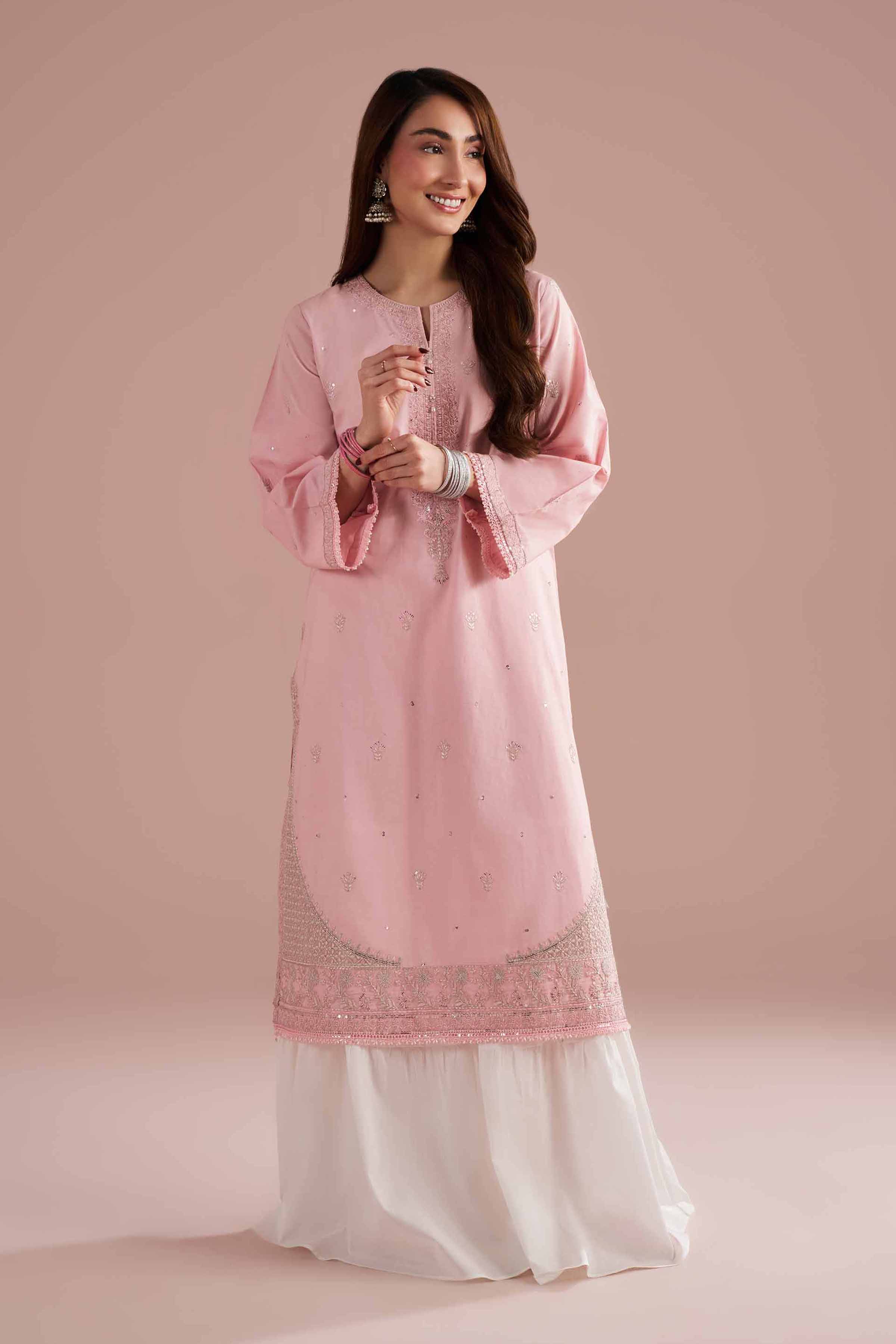 Embroidered Shirt - PE26-92 Ready To Wear Pink Cambric 1PC Embroidered