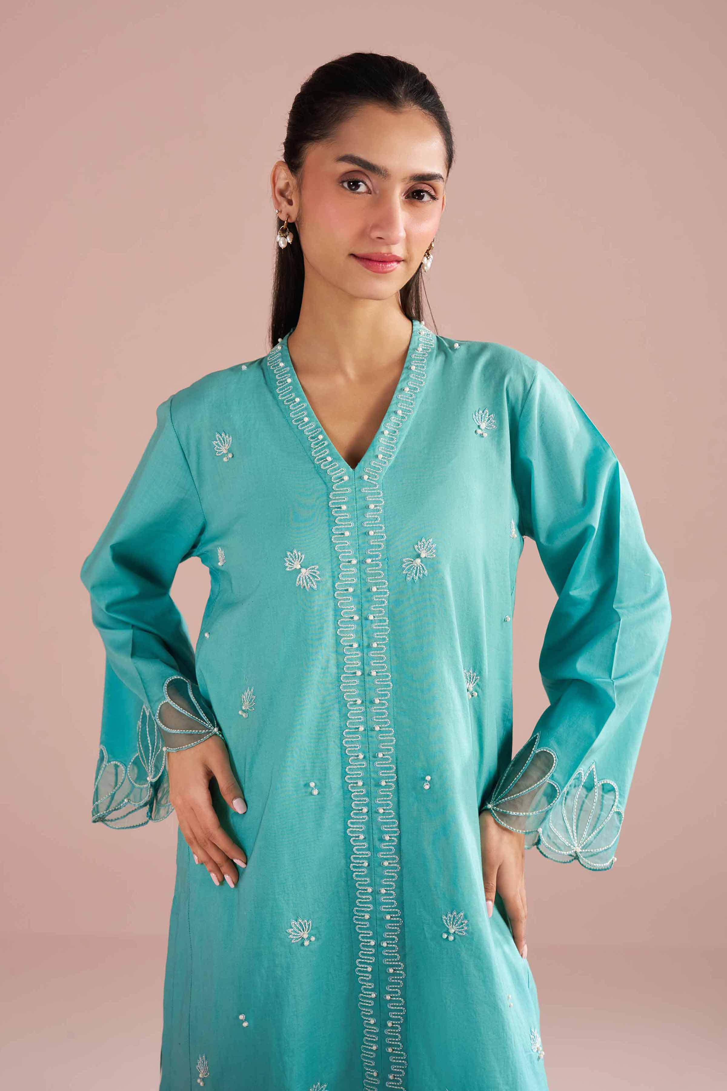 Embroidered Shirt - PE26-93 Ready To Wear Green Cambric 1PC Embroidered