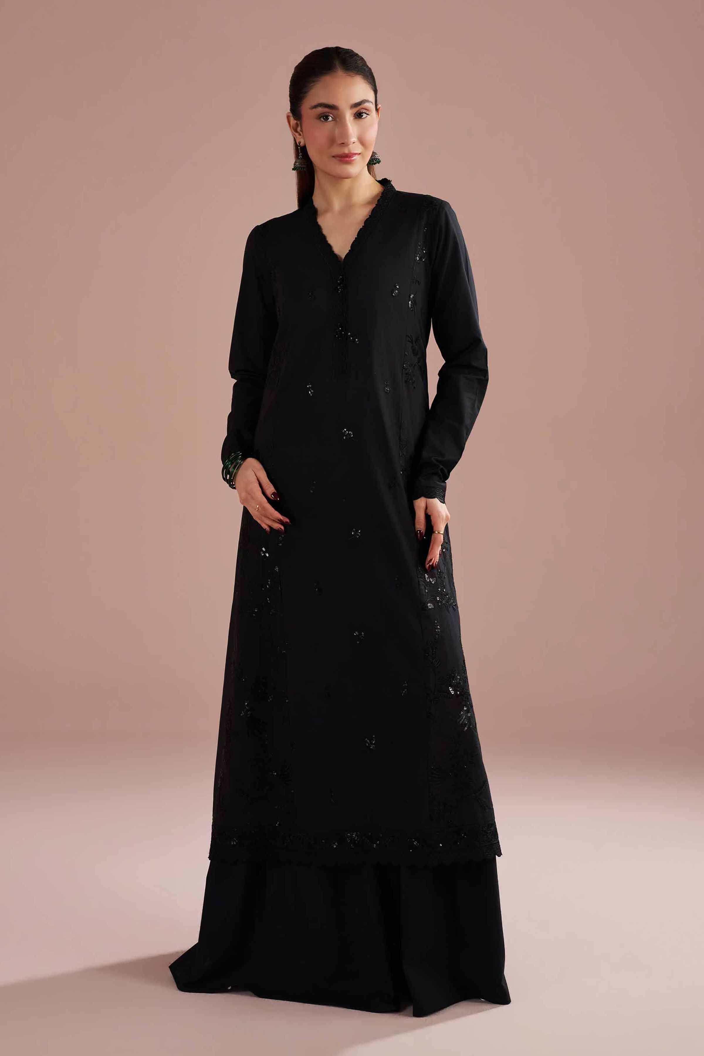 Embroidered Dress - PE26-95 Black Cambric 1PC Embroidered