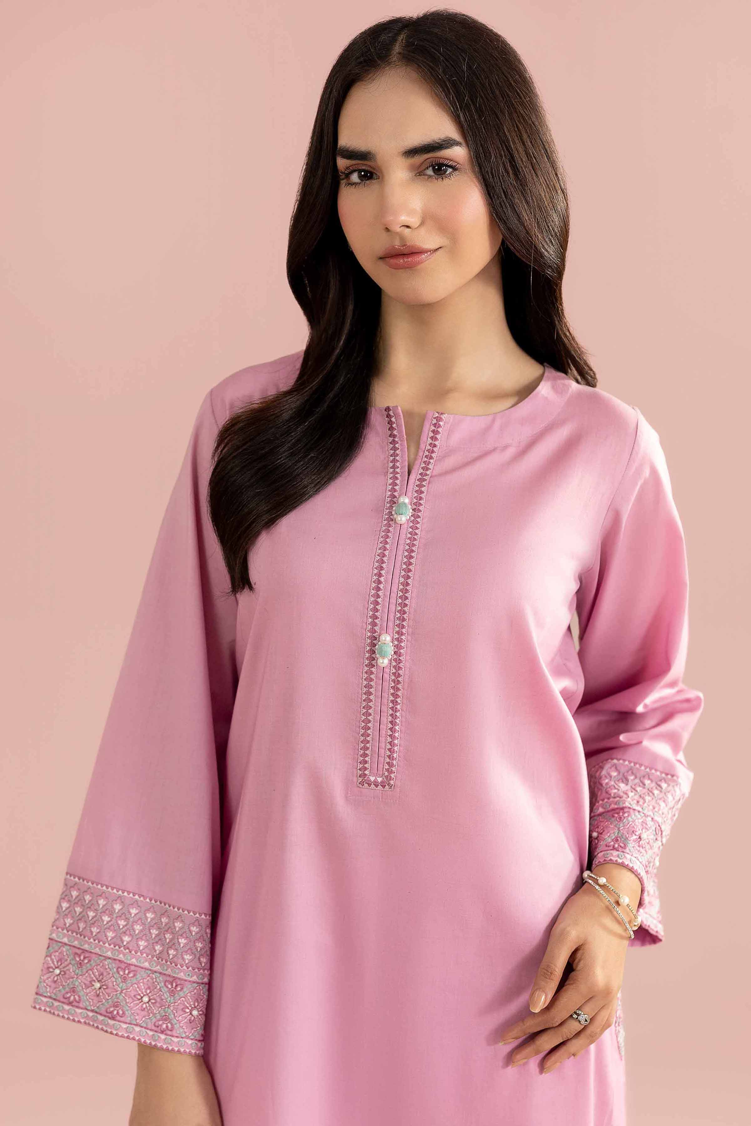 Embroidered Shirt - PE26-99 Ready To Wear Pink Yarn Dyed 1PC Embroidered