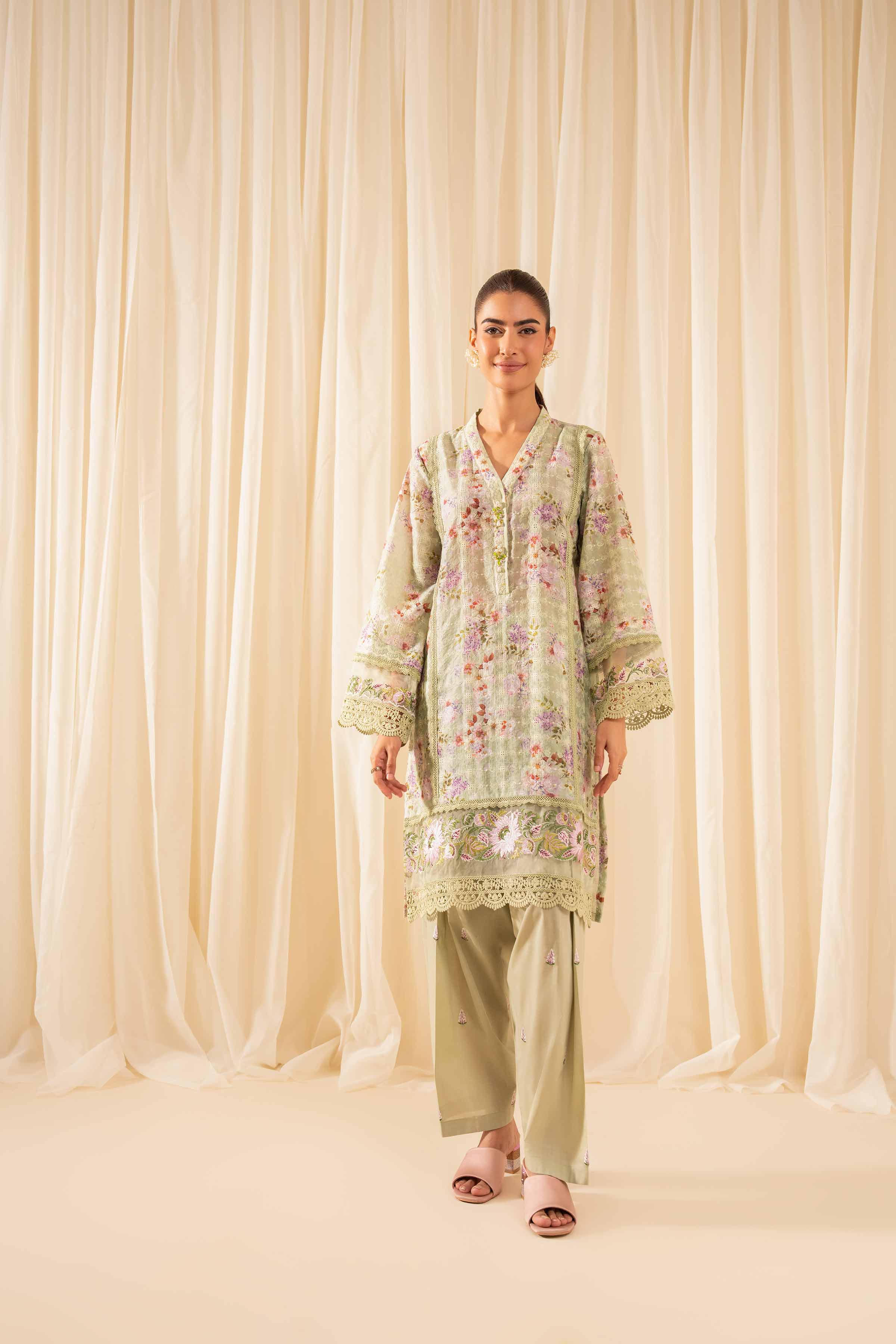 NISHATUAE - Green Embroidered Silk 2-piece Ready to wear Dress