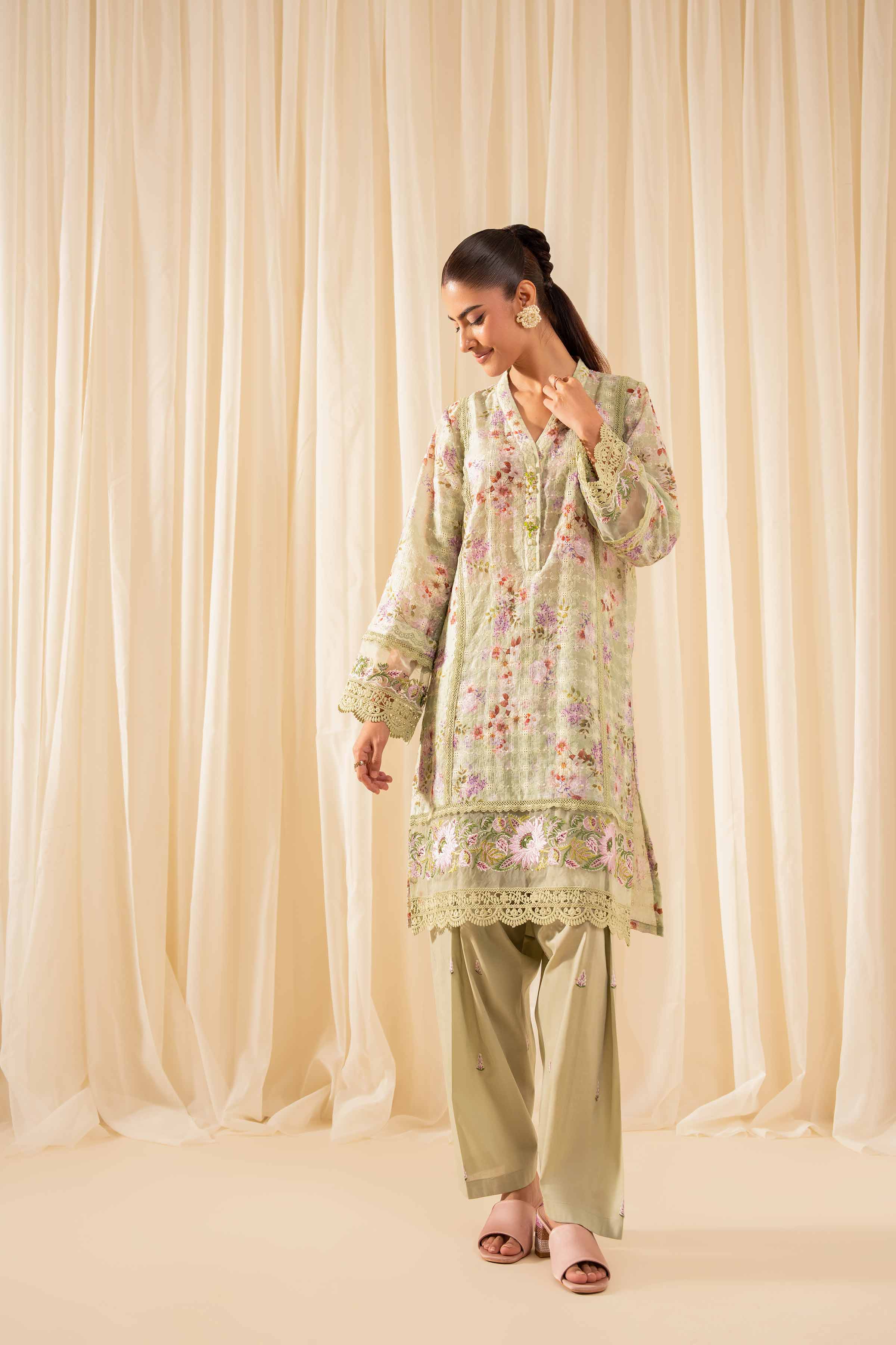 NISHATUAE - Green Embroidered Silk 2-piece Ready to wear Dress