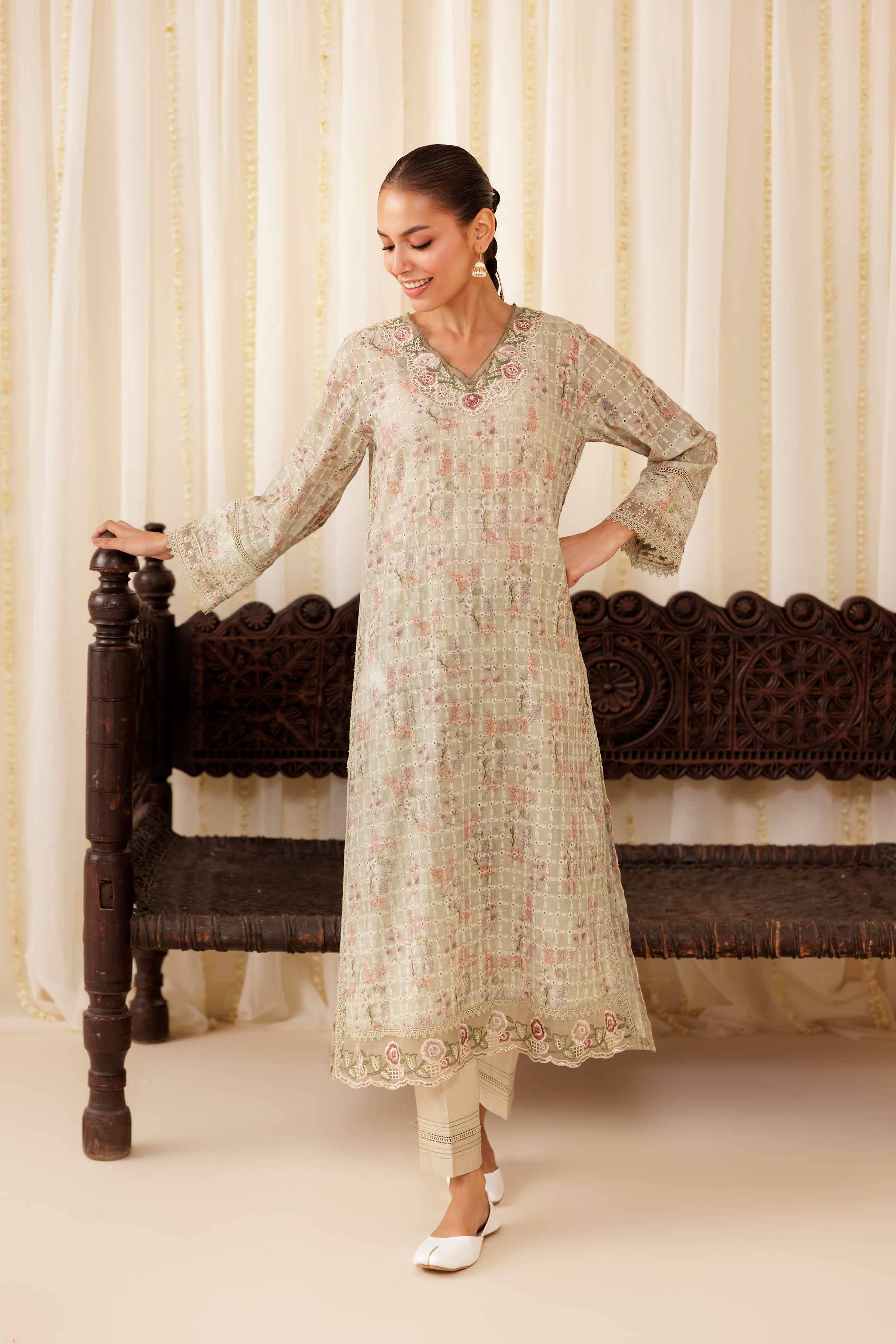 NISHATUAE - Green Embroidered Silk 2-piece Ready to wear Dress