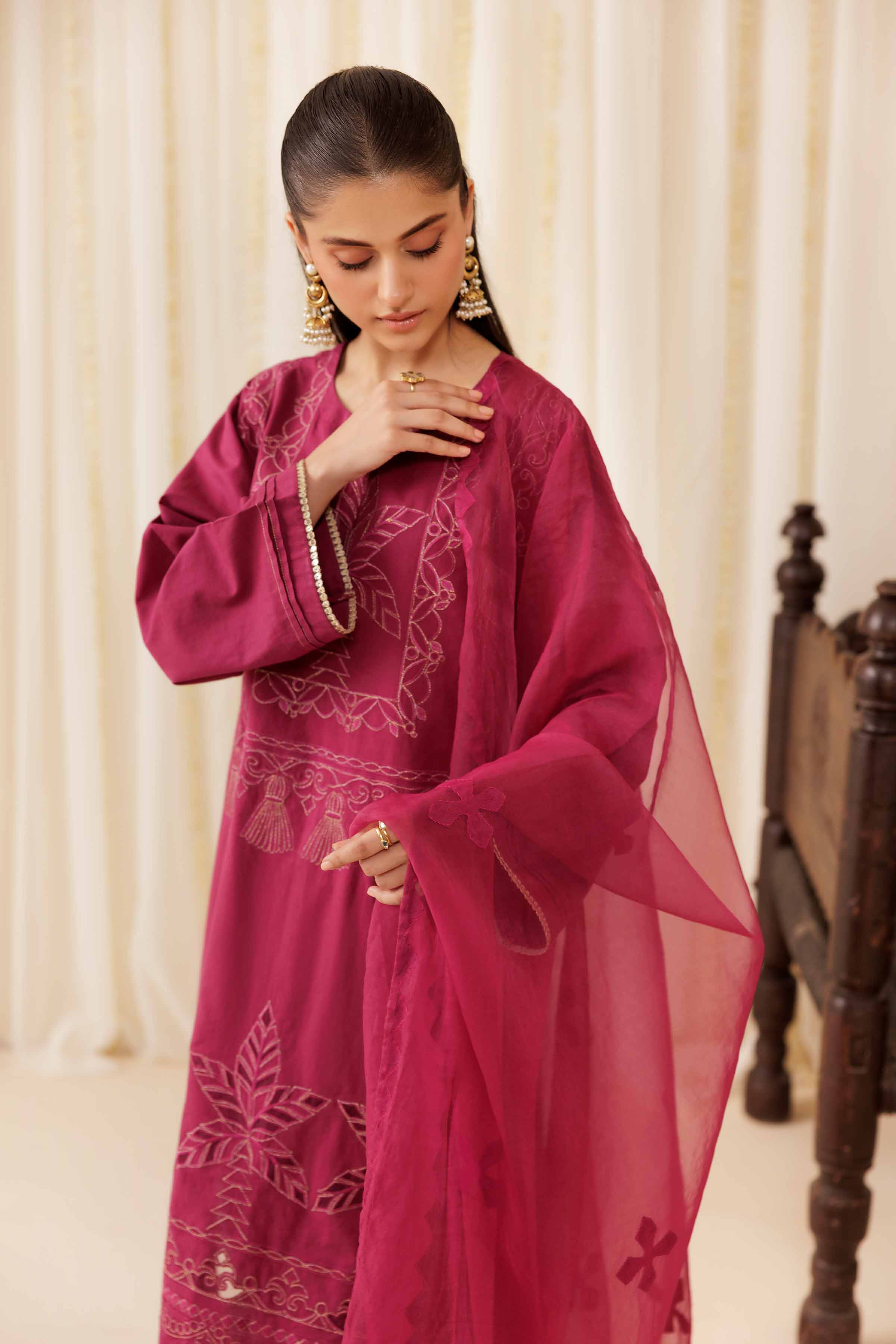 NISHATUAE - Purple Embroidered Cambric 3-piece Ready to wear Suit