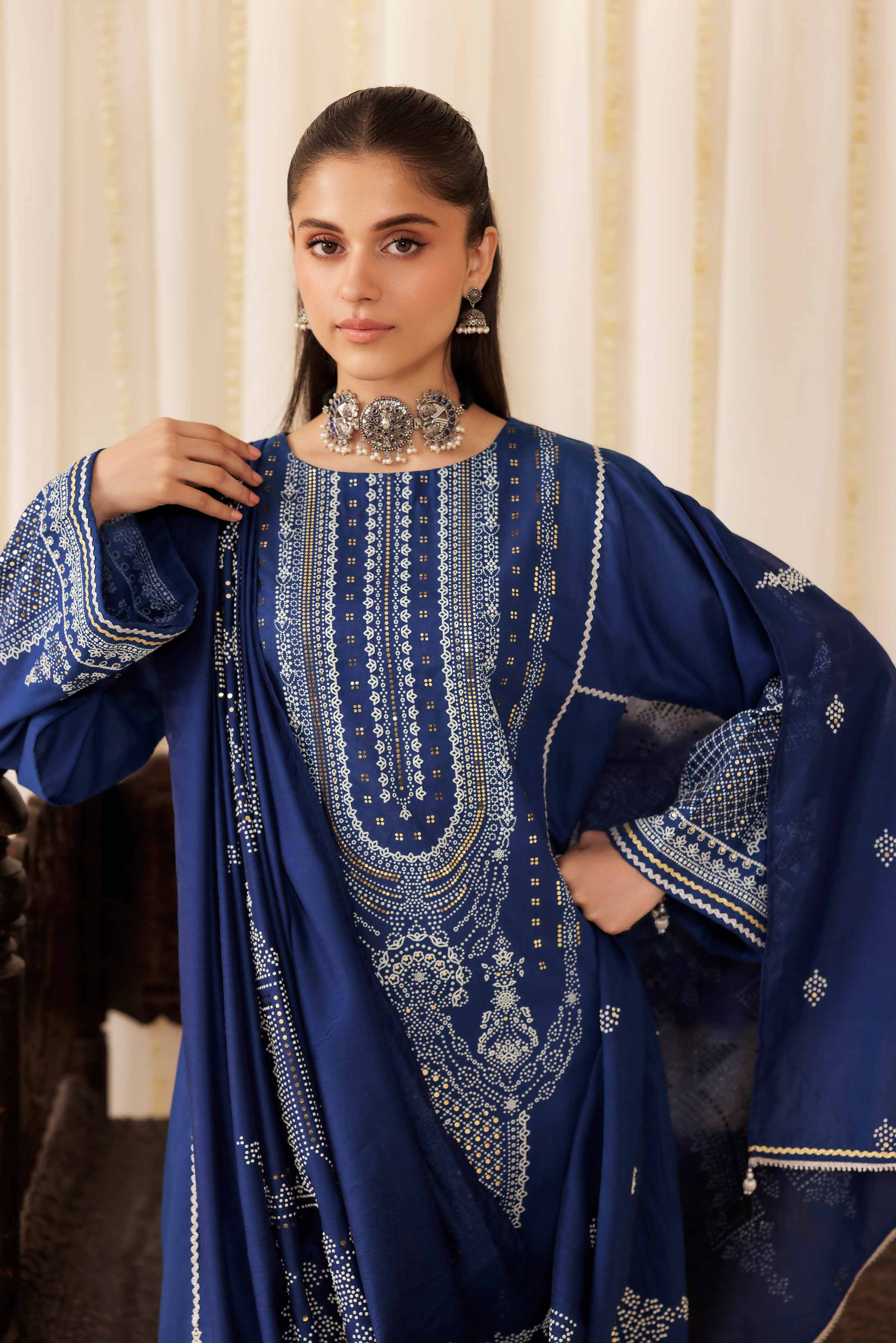 NISHATUAE - Blue Solids Mukesh 3-piece Ready to wear Suit