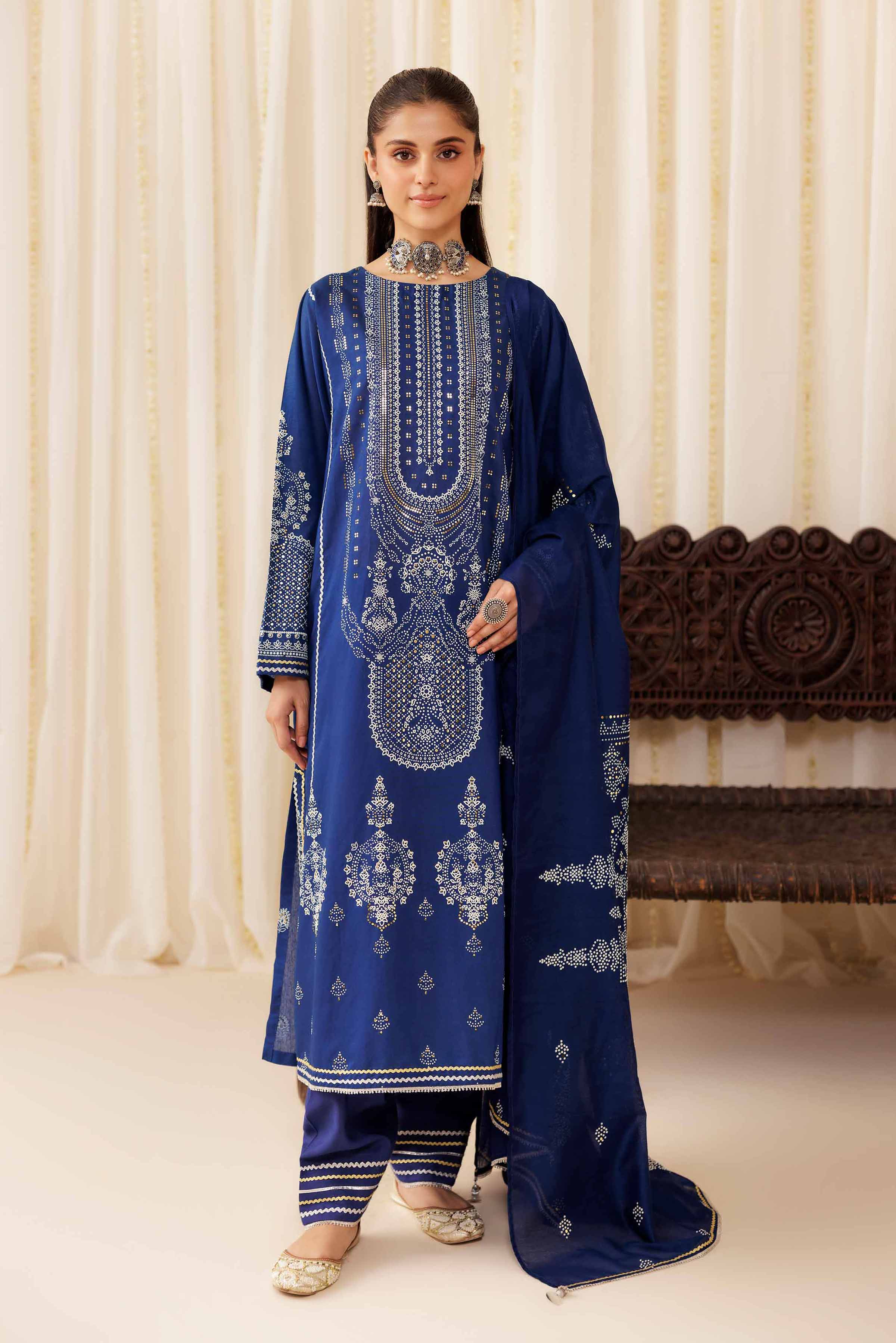 NISHATUAE - Blue Solids Mukesh 3-piece Ready to wear Suit