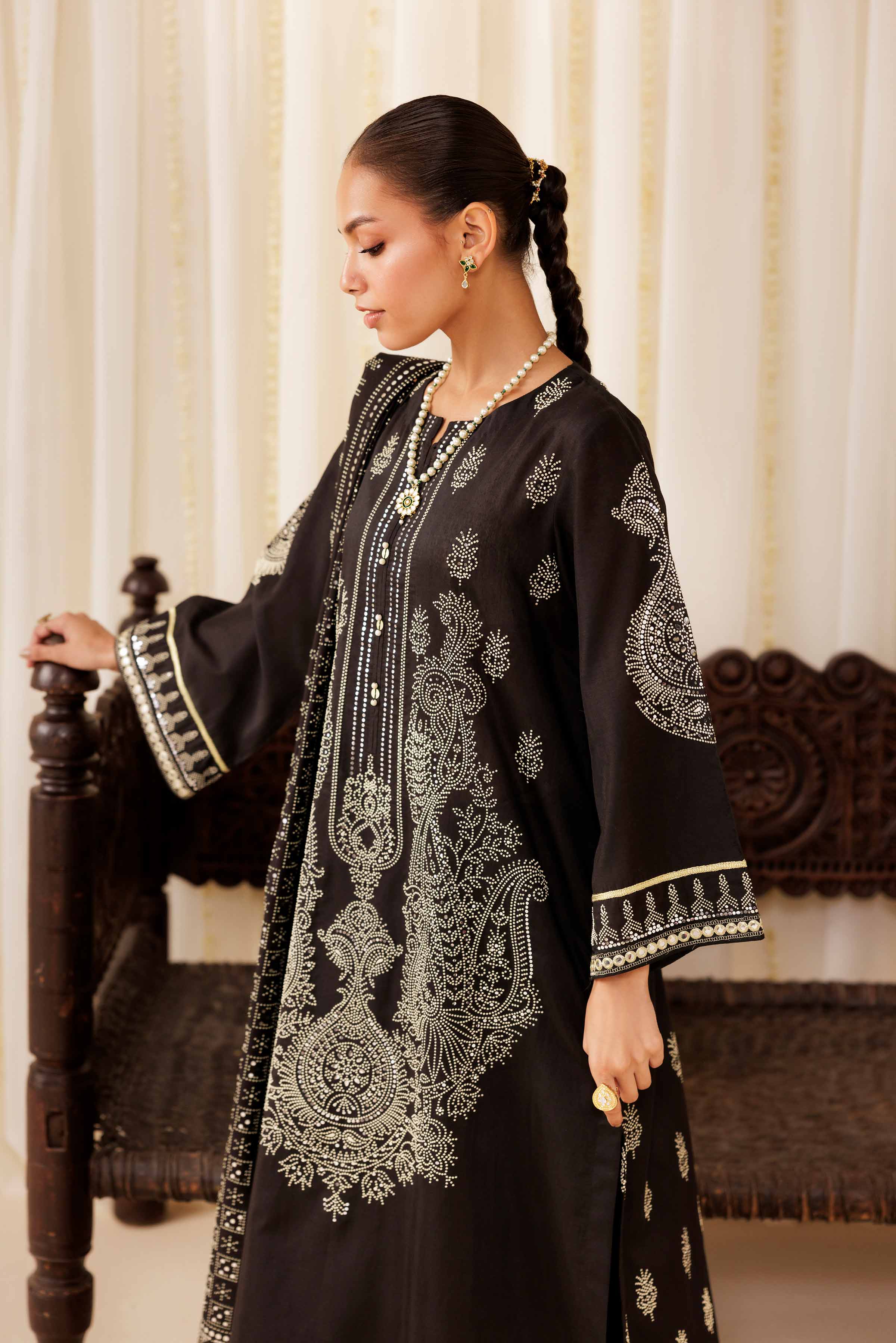NISHATUAE - Black Solids Mukesh 3-piece Ready to wear Suit